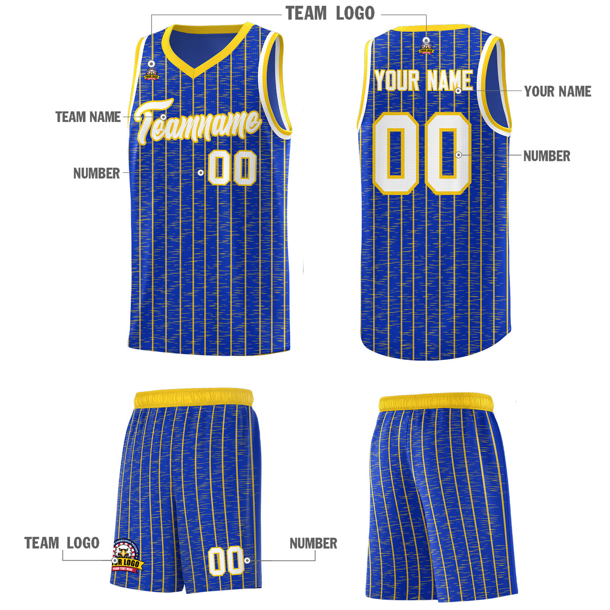 Custom Royal Blue Custom Gray Pinstripe Retro Sets Uniform Basketball Jersey