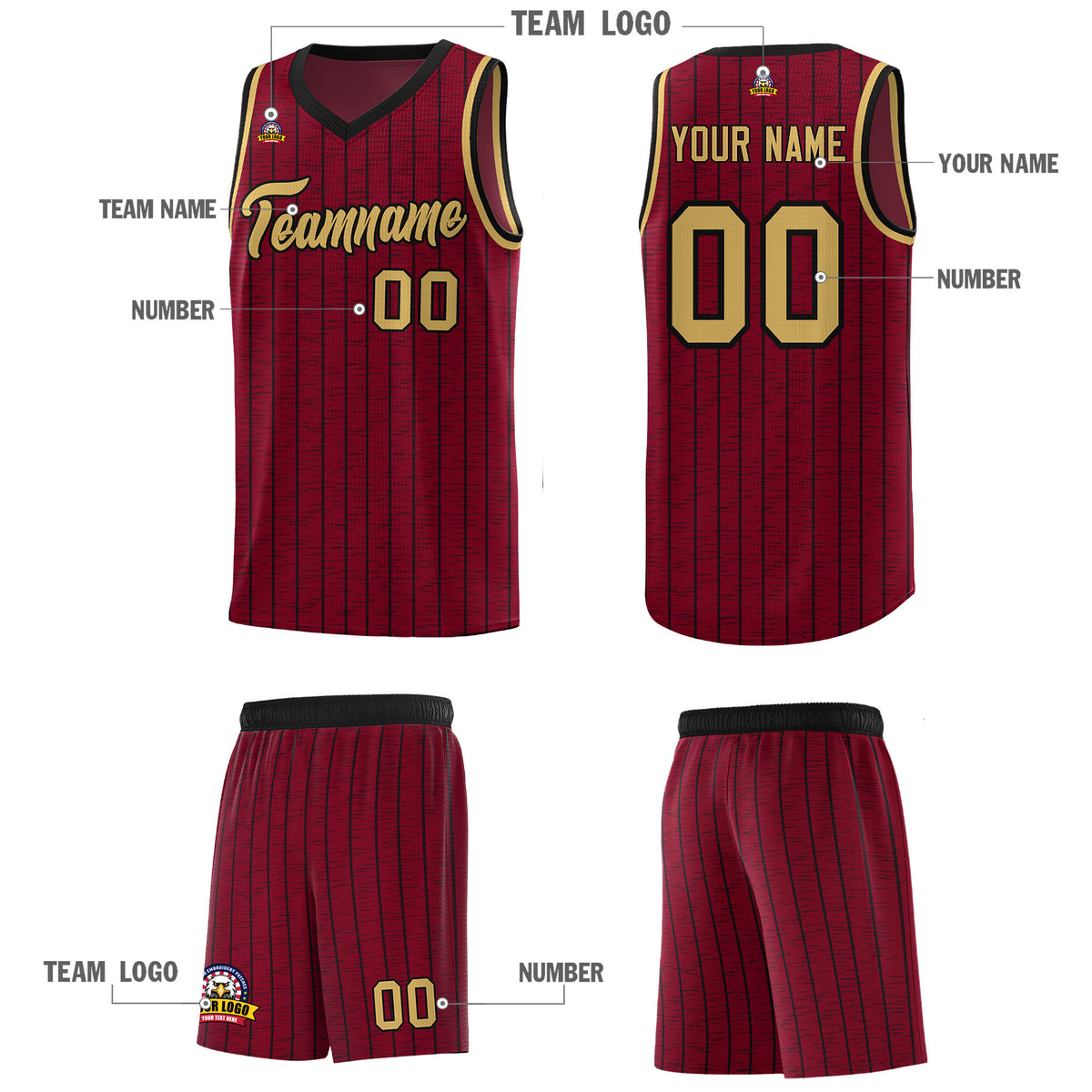 Custom Crimson Custom Gray Pinstripe Retro Sets Uniform Basketball Jersey