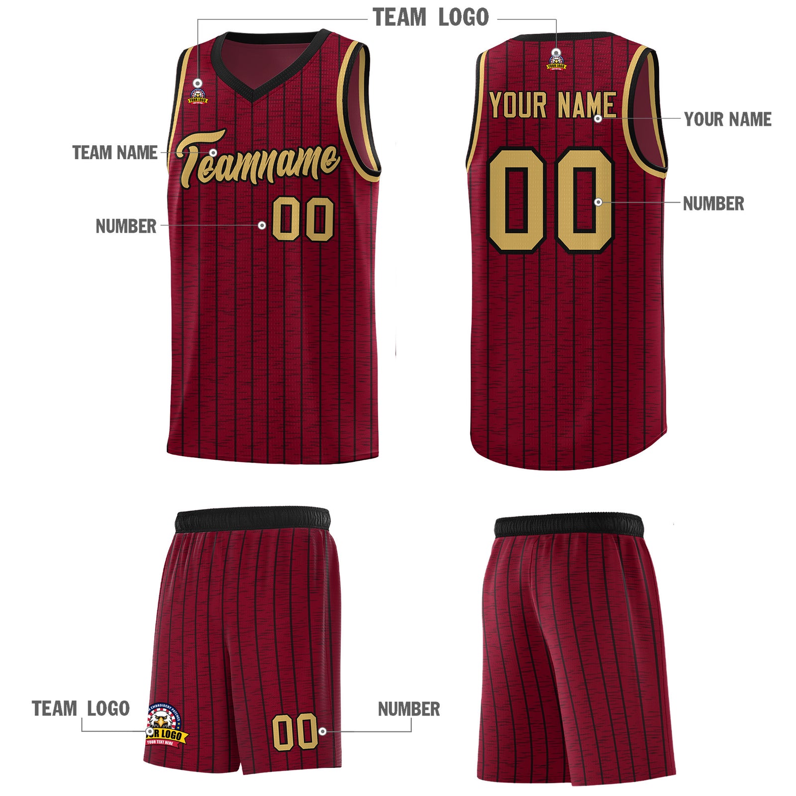 Custom Crimson Custom Gray Pinstripe Retro Sets Uniform Basketball Jersey