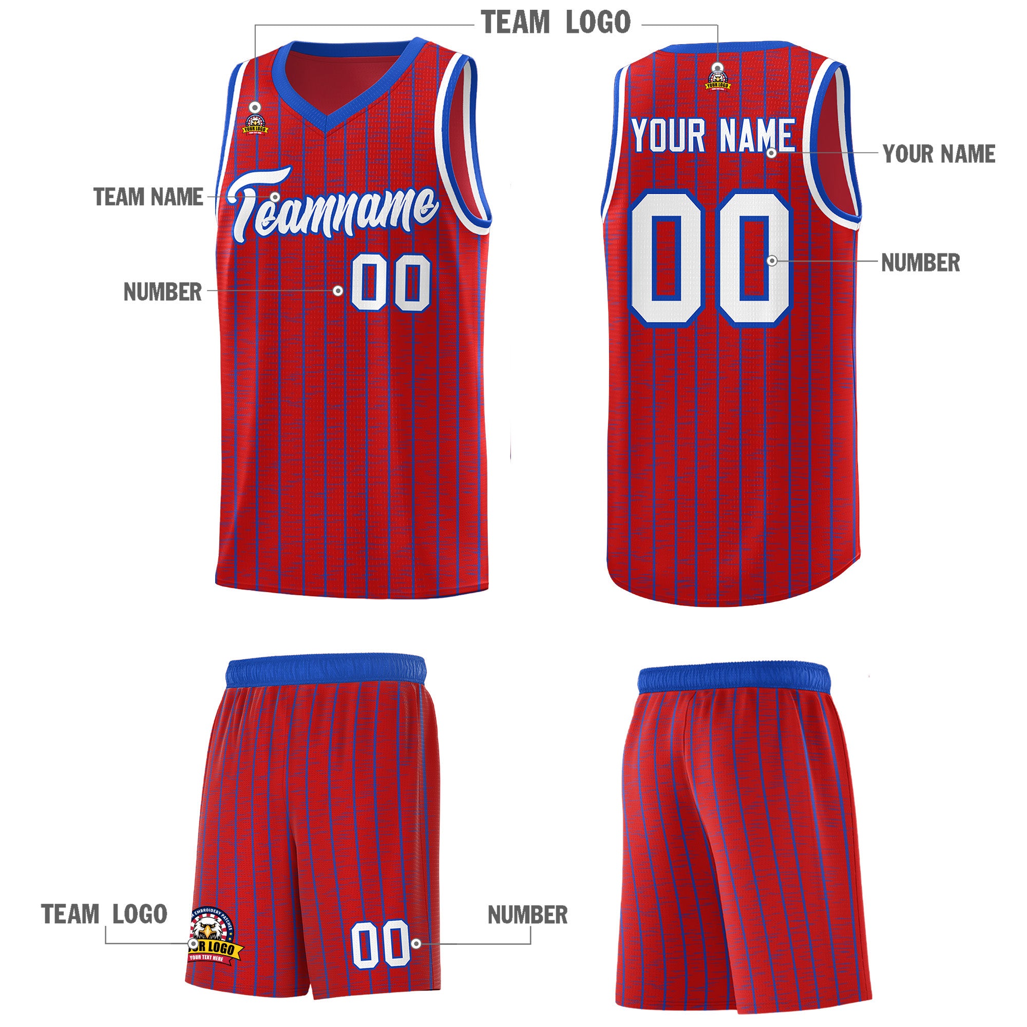 Custom Red Custom Gray Pinstripe Retro Sets Uniform Basketball Jersey