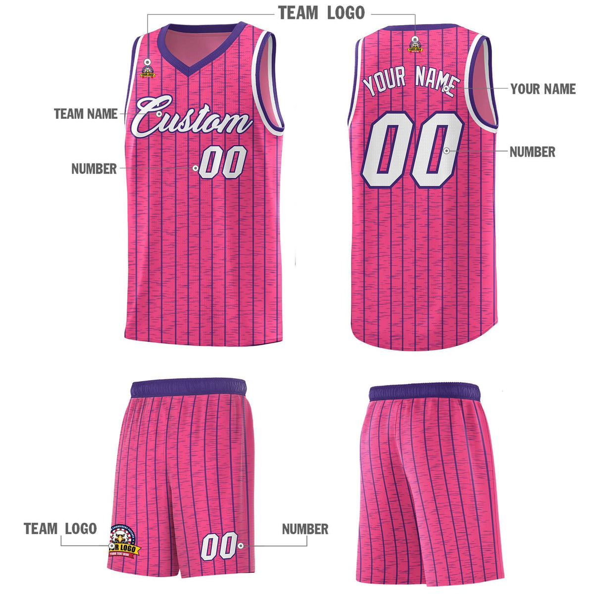 Custom Pink Custom Gray Pinstripe Retro Sets Uniform Basketball Jersey