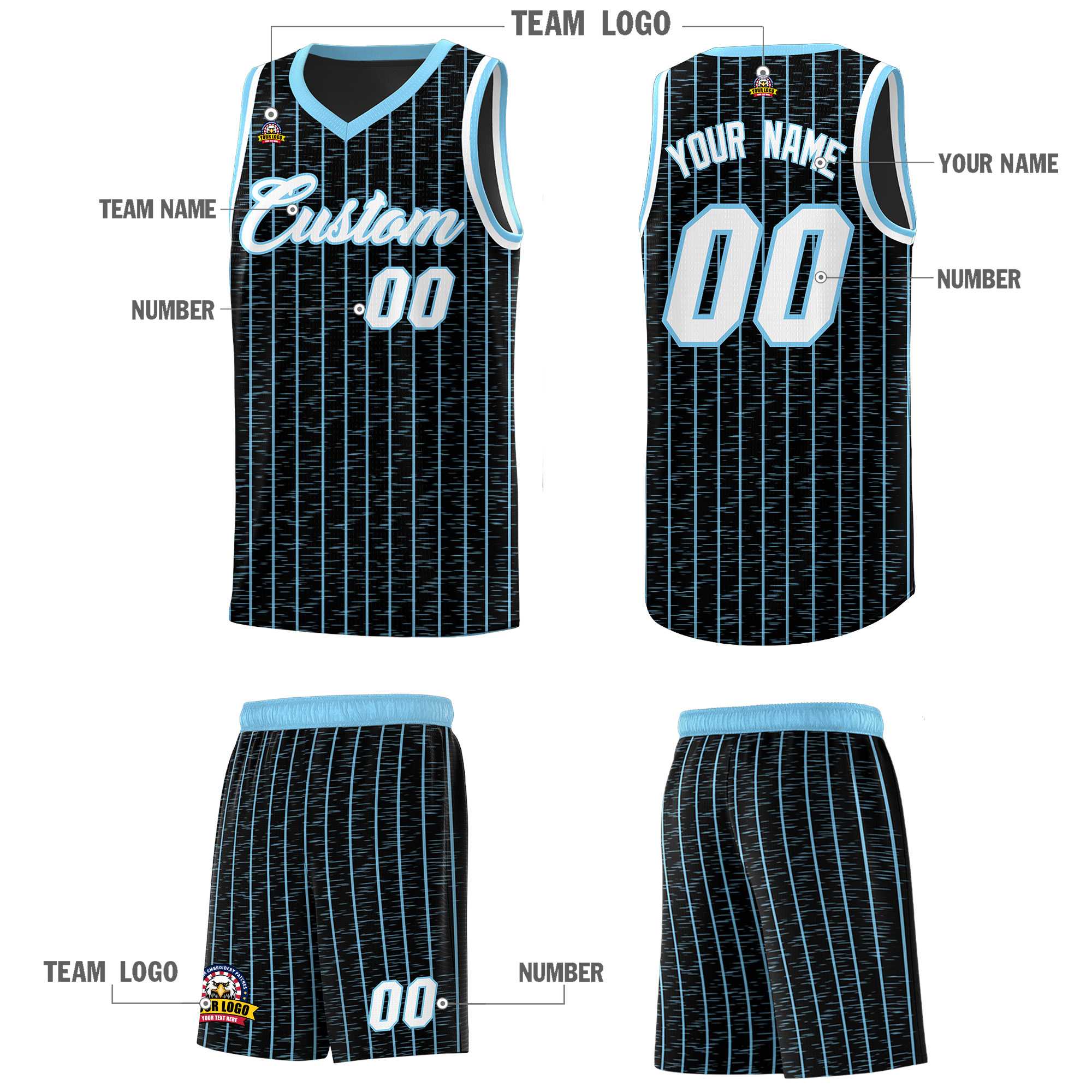 Custom Black Custom Gray Pinstripe Retro Sets Uniform Basketball Jersey