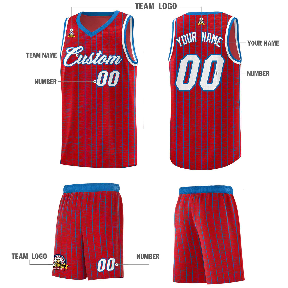 Custom Red Custom Gray Pinstripe Retro Sets Uniform Basketball Jersey