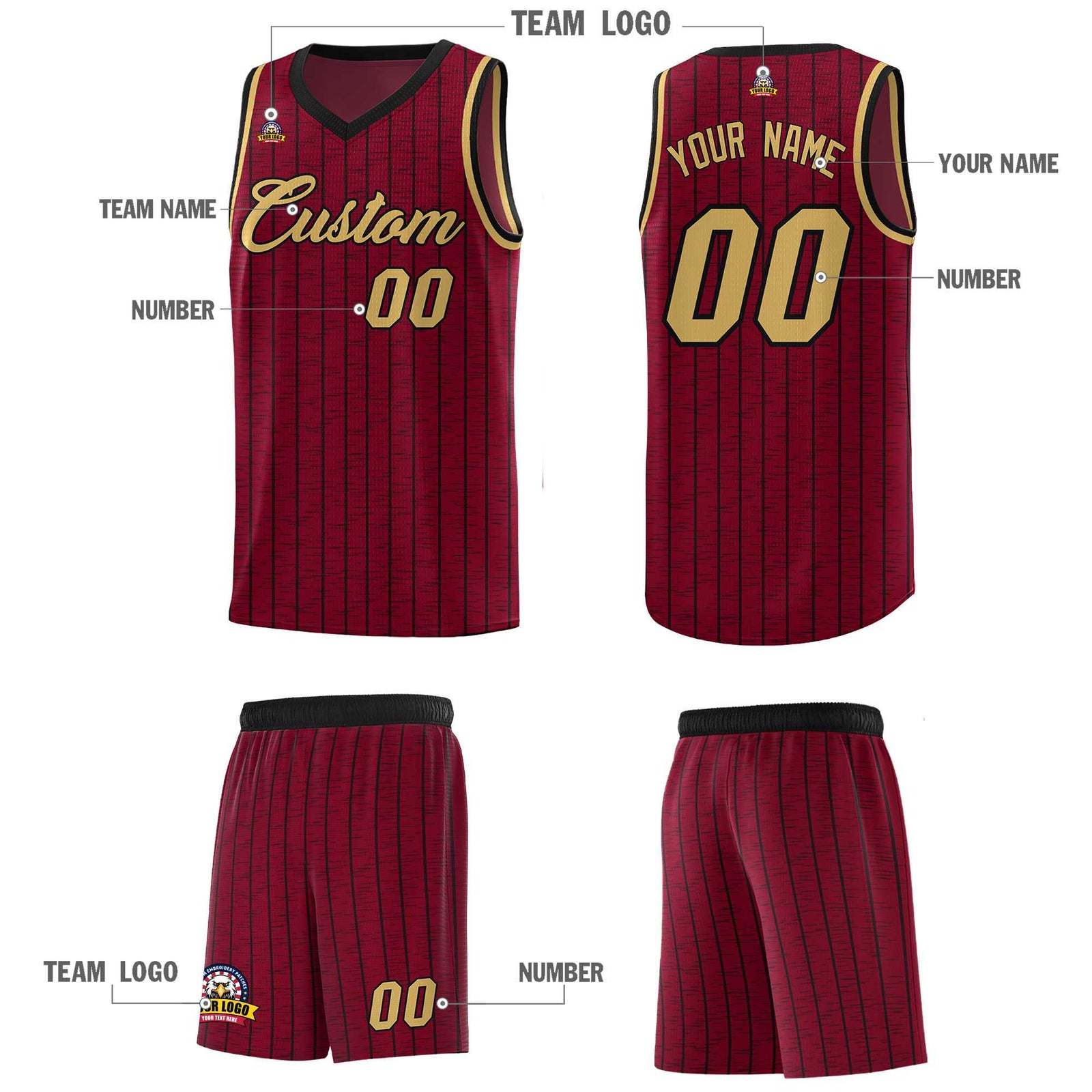 Custom Crimson Custom Gray Pinstripe Retro Sets Uniform Basketball Jersey
