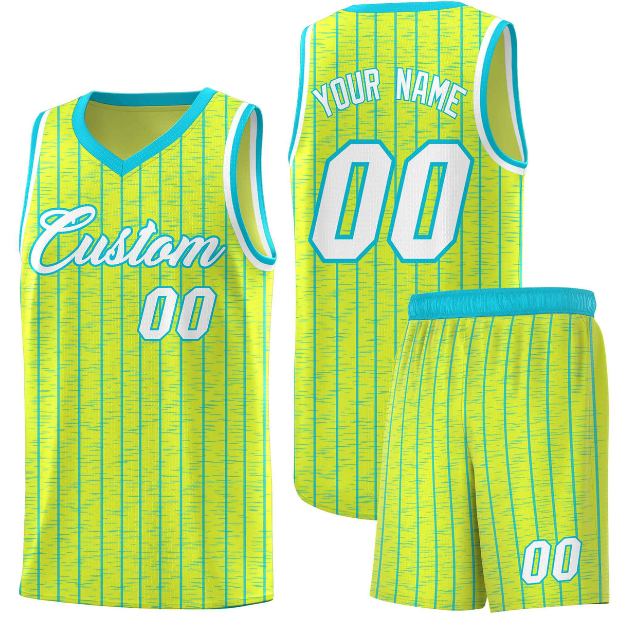 Custom Fluorescent Green Custom Gray Pinstripe Retro Sets Uniform Basketball Jersey