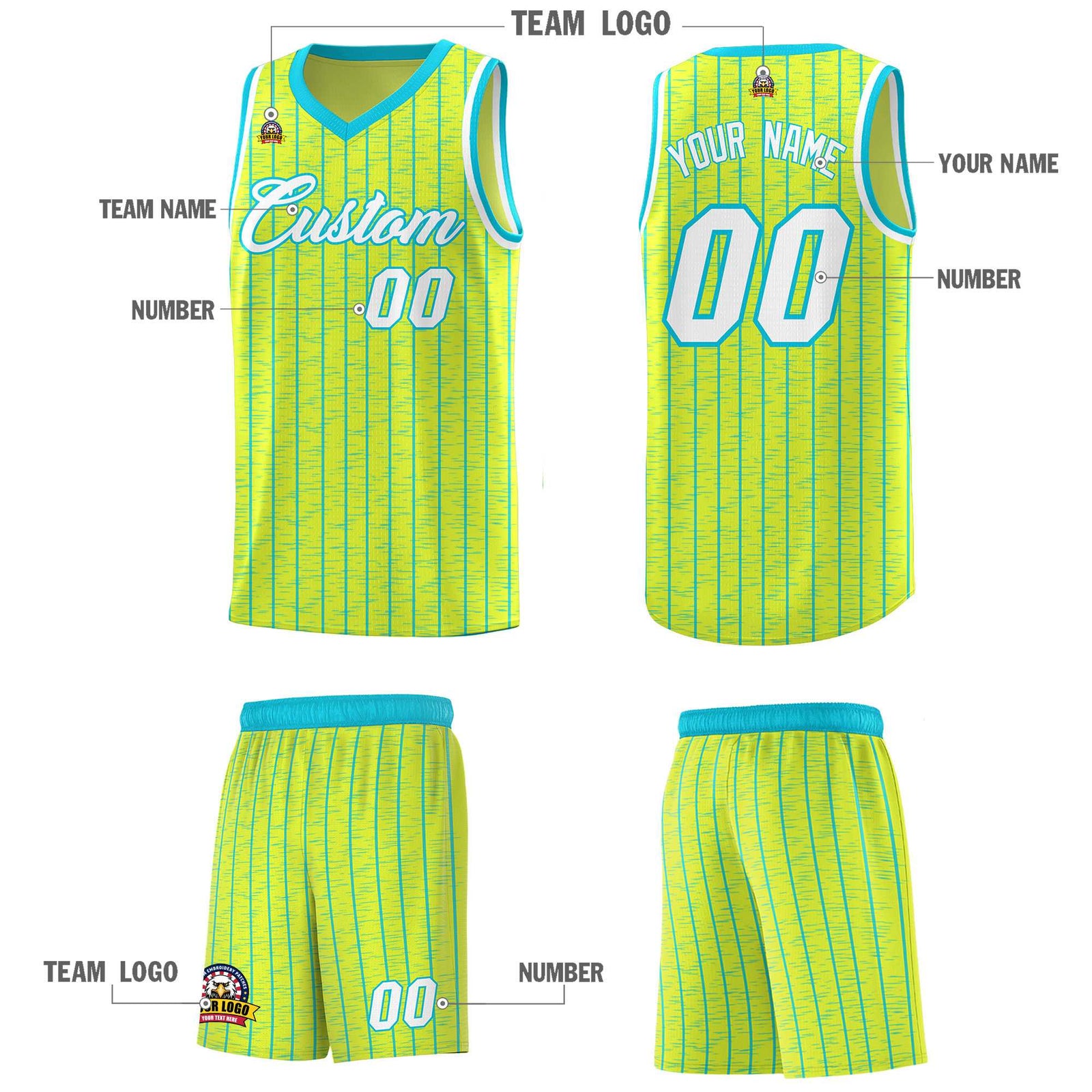 Custom Fluorescent Green Custom Gray Pinstripe Retro Sets Uniform Basketball Jersey