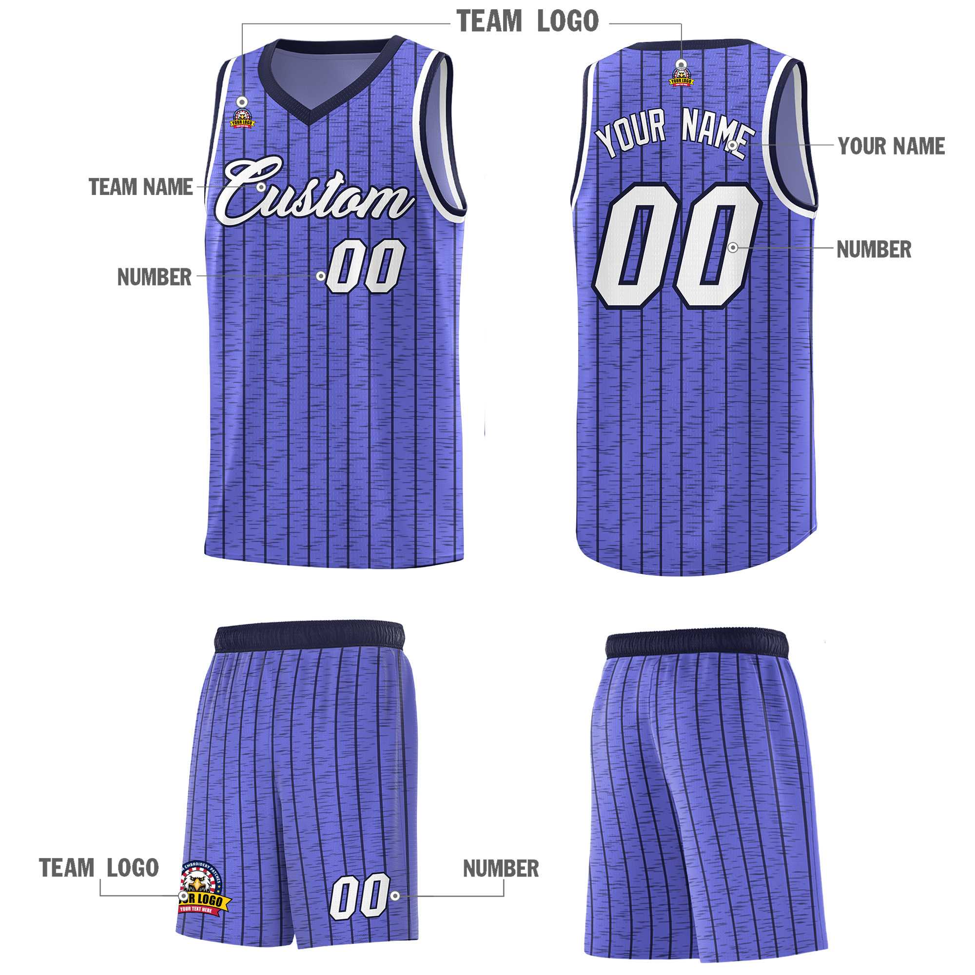 Custom Munsell Blue Custom Gray Pinstripe Retro Sets Uniform Basketball Jersey