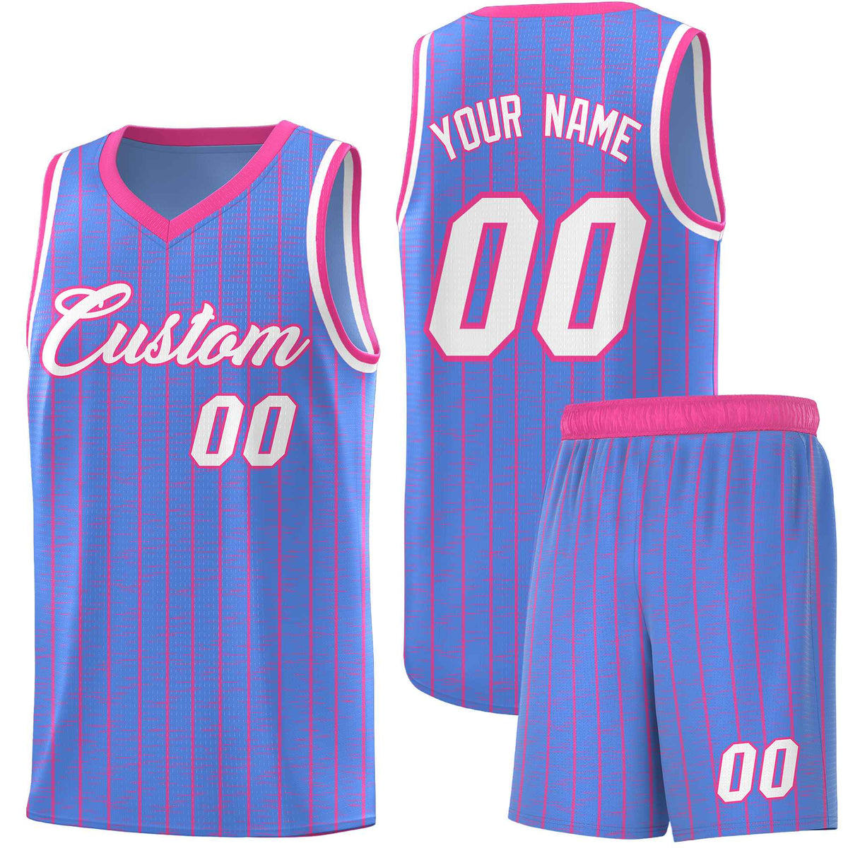 Custom Light Blue Custom Gray Pinstripe Retro Sets Uniform Basketball Jersey