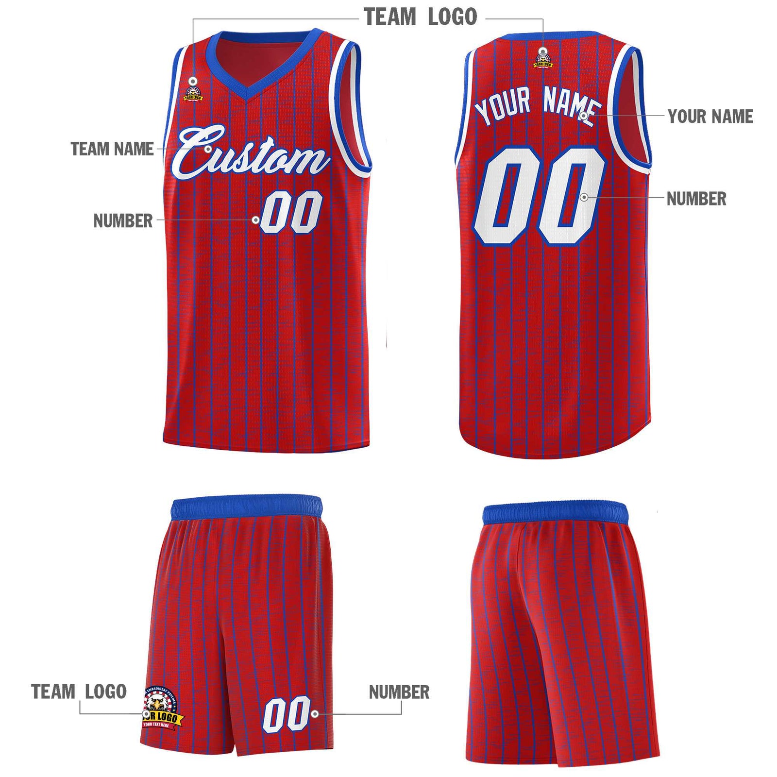 Custom Red Custom Gray Pinstripe Retro Sets Uniform Basketball Jersey