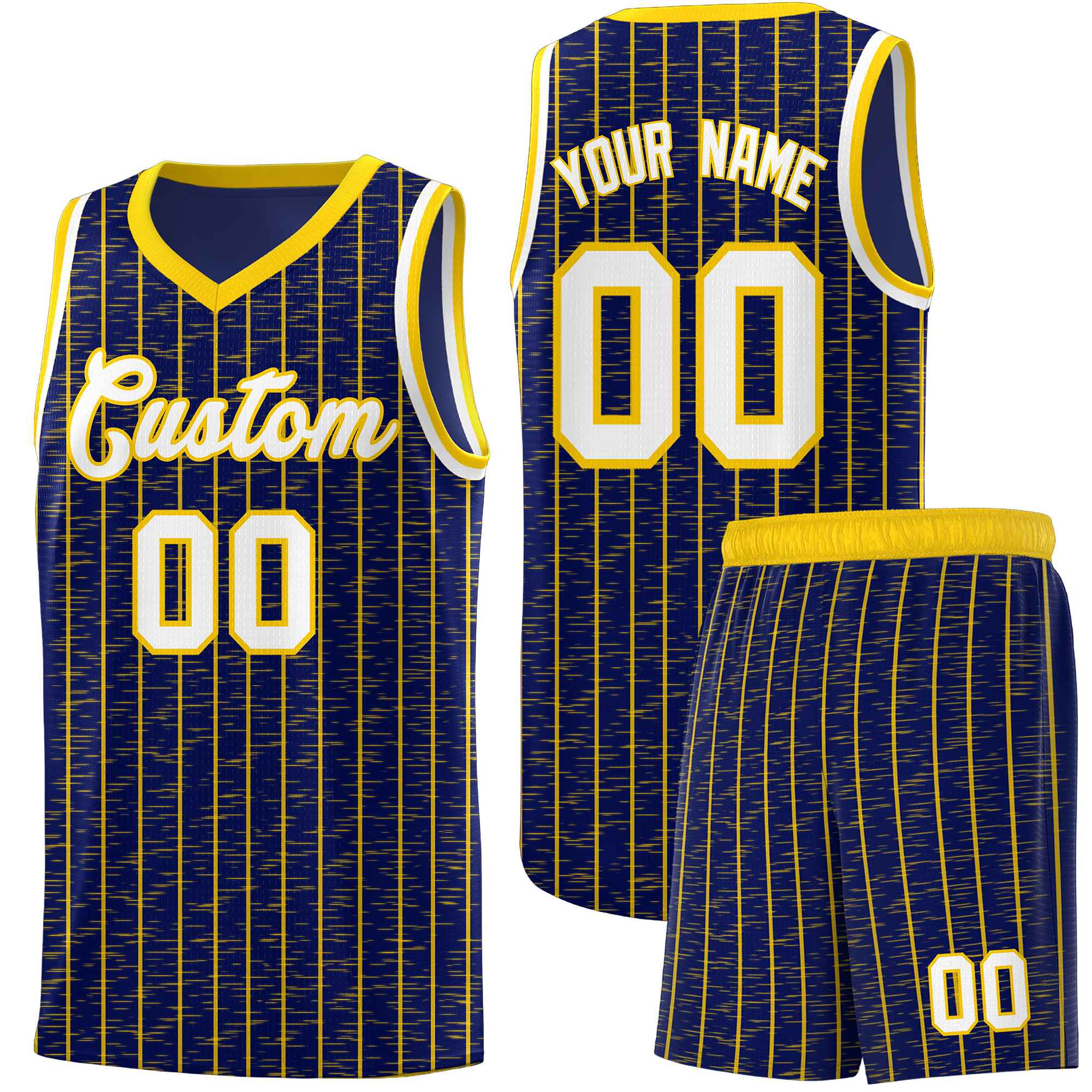Custom Navy Custom Gray Pinstripe Retro Sets Uniform Basketball Jersey