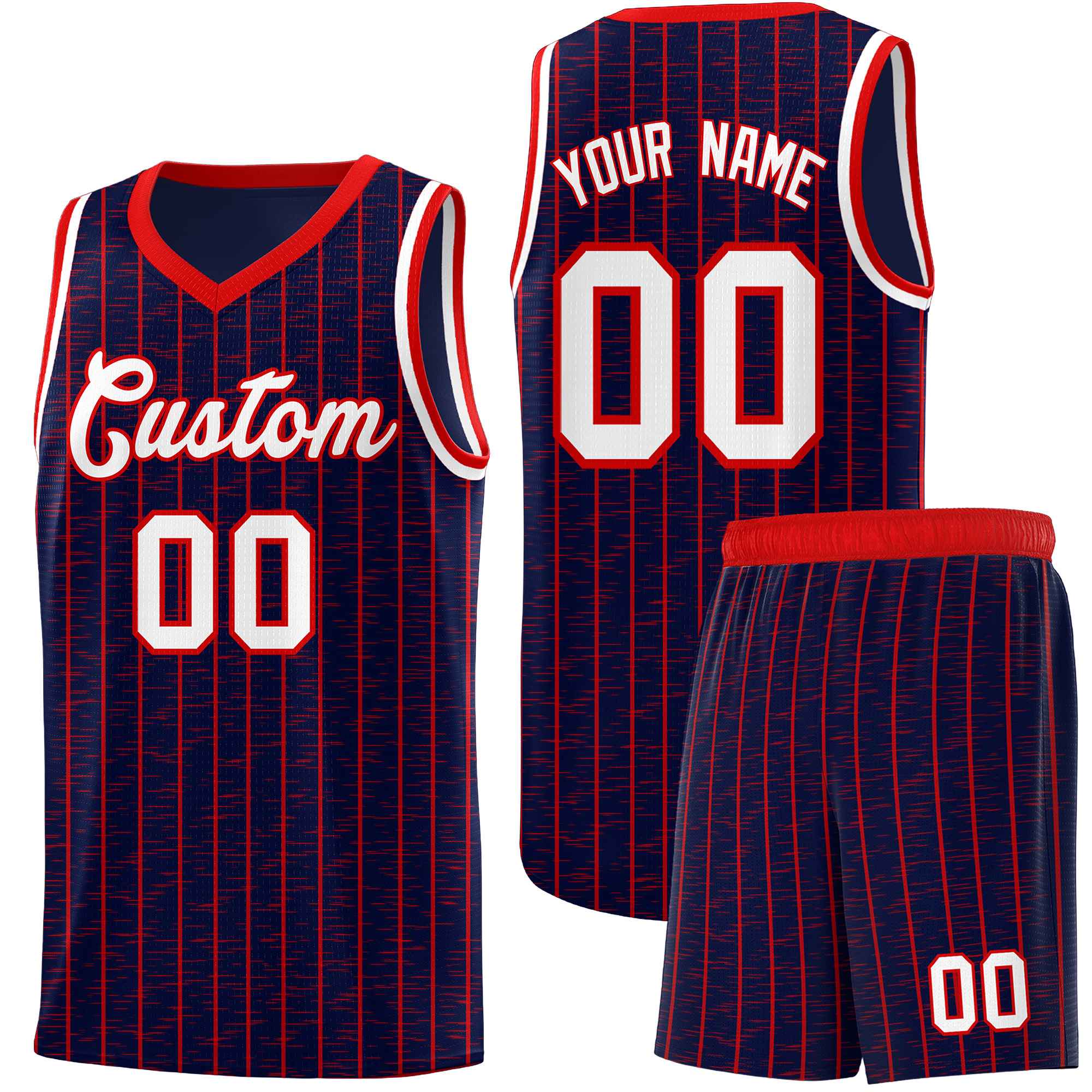 Custom Navy Custom Gray Pinstripe Retro Sets Uniform Basketball Jersey