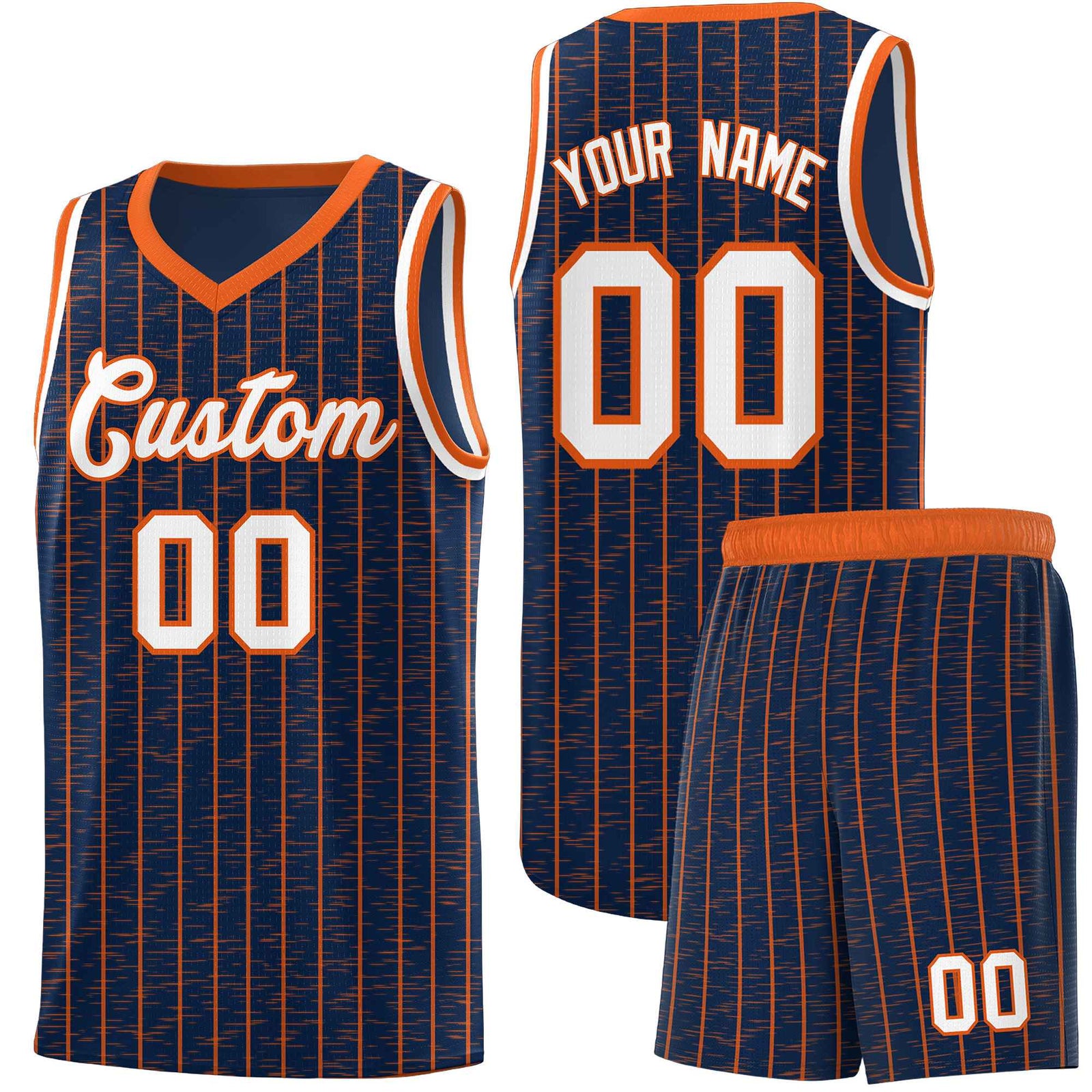 Custom Navy Custom Gray Pinstripe Retro Sets Uniform Basketball Jersey
