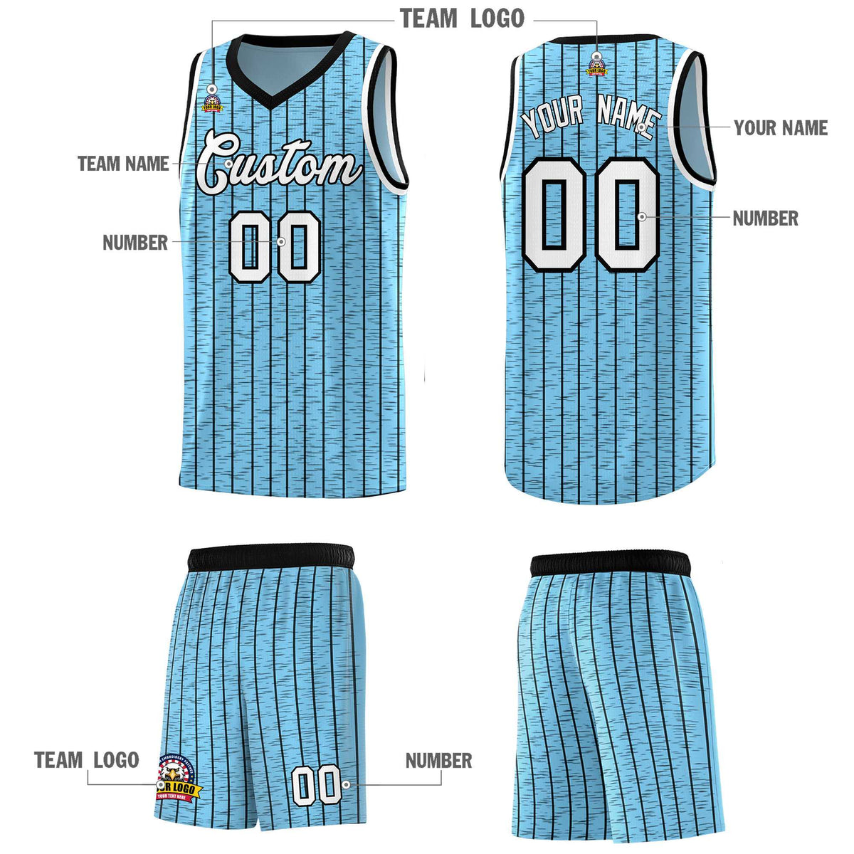Custom Light Blue Custom Gray Pinstripe Retro Sets Uniform Basketball Jersey