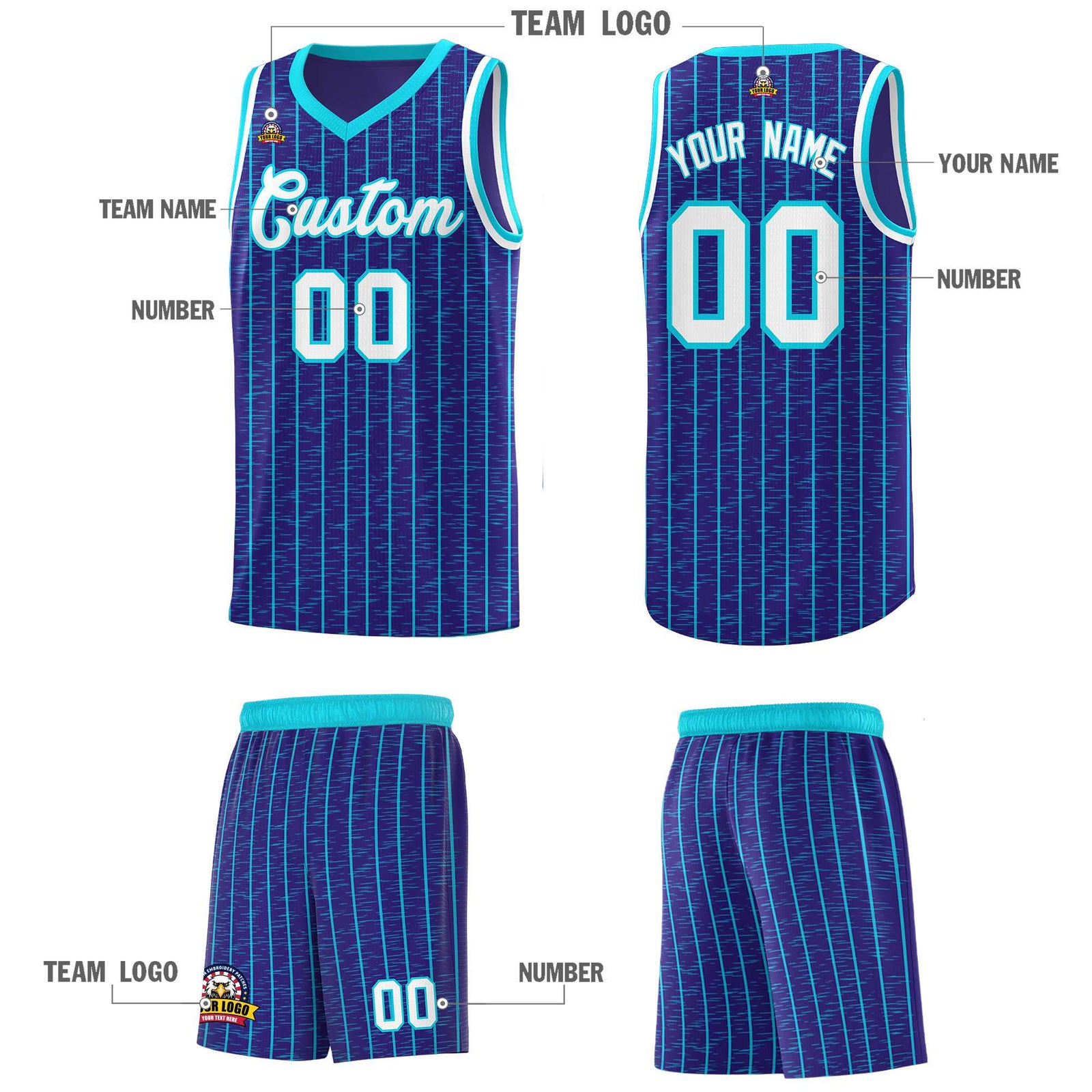 Custom Royal Custom Gray Pinstripe Retro Sets Uniform Basketball Jersey