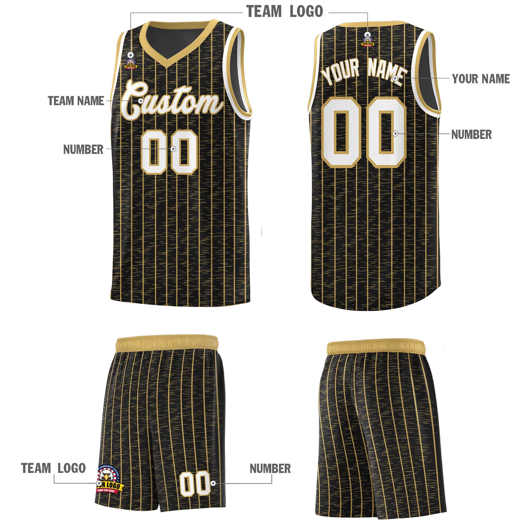 Custom Black Custom Gray Pinstripe Retro Sets Uniform Basketball Jersey