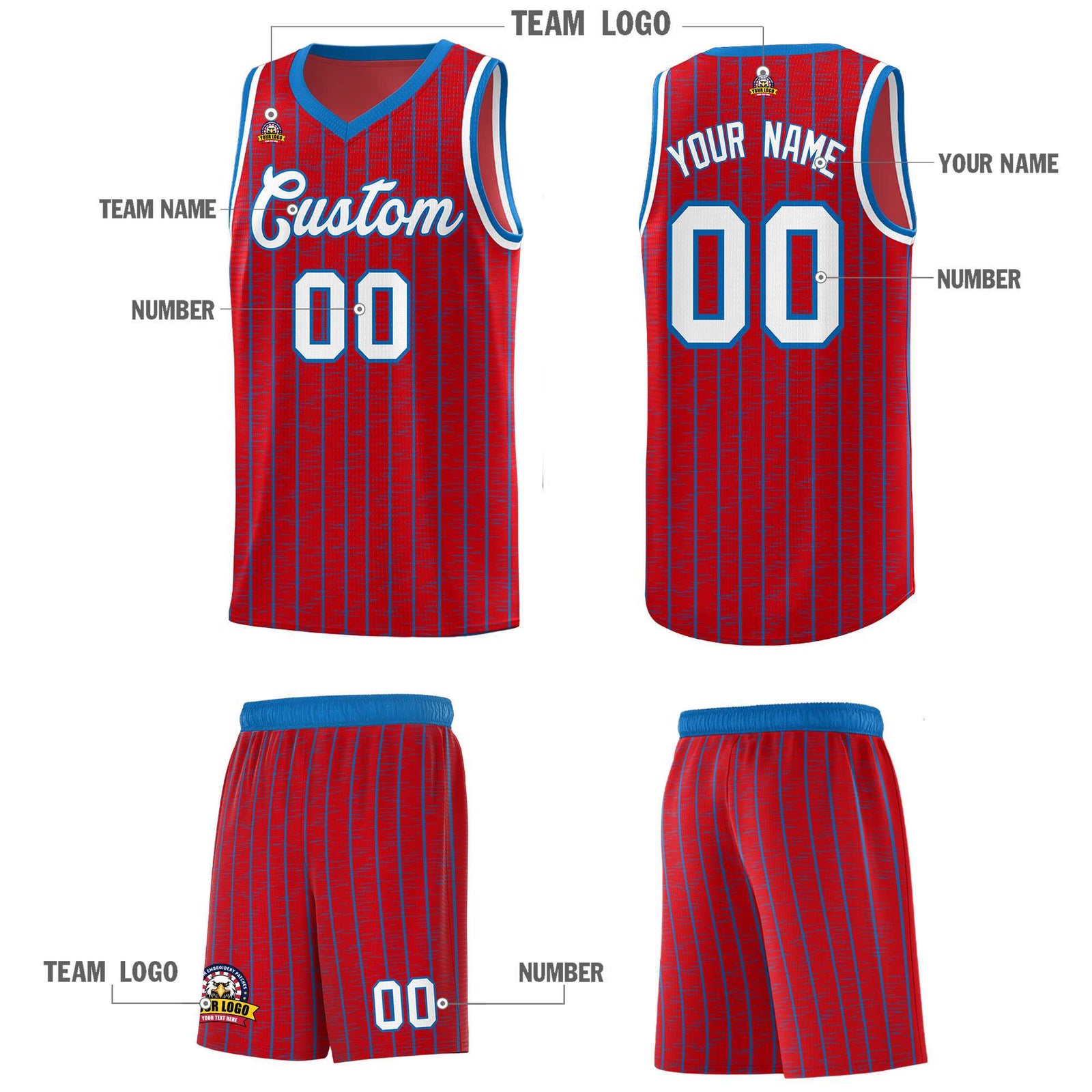 Custom Red Custom Gray Pinstripe Retro Sets Uniform Basketball Jersey