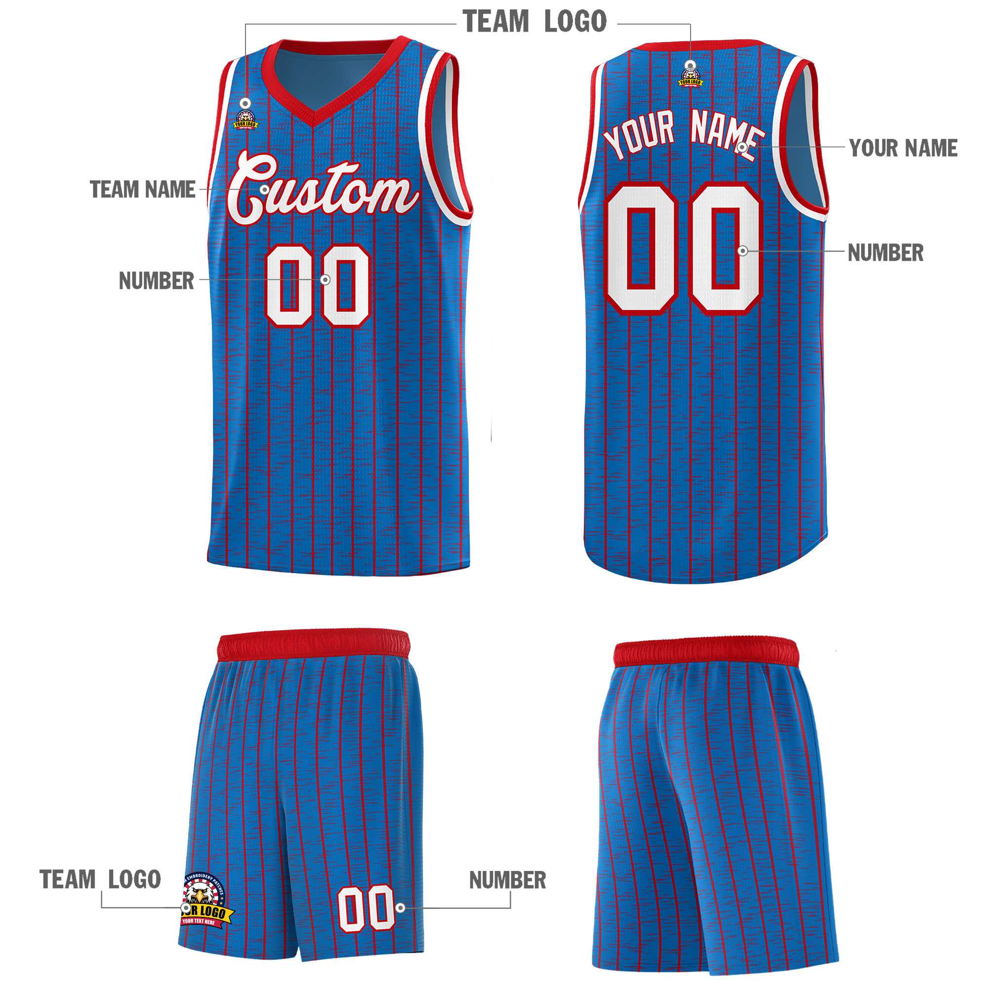 Custom Royal Custom Gray Pinstripe Retro Sets Uniform Basketball Jersey