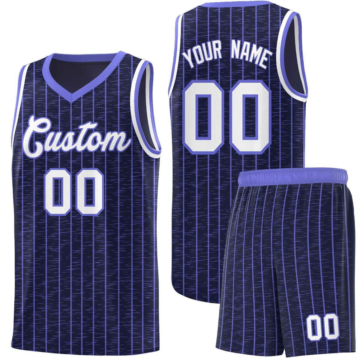 Custom Navy Custom Gray Pinstripe Retro Sets Uniform Basketball Jersey