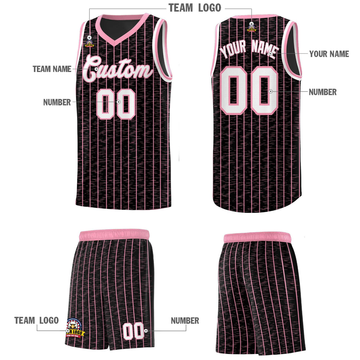 Custom Black Custom Gray Pinstripe Retro Sets Uniform Basketball Jersey