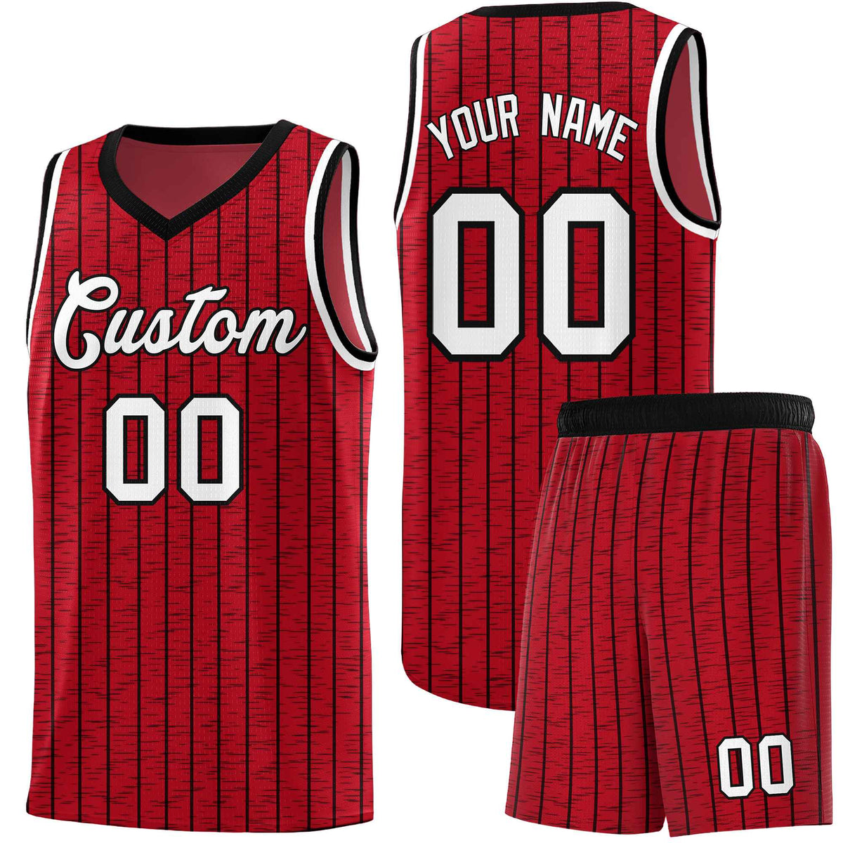 Custom Red Custom Gray Pinstripe Retro Sets Uniform Basketball Jersey