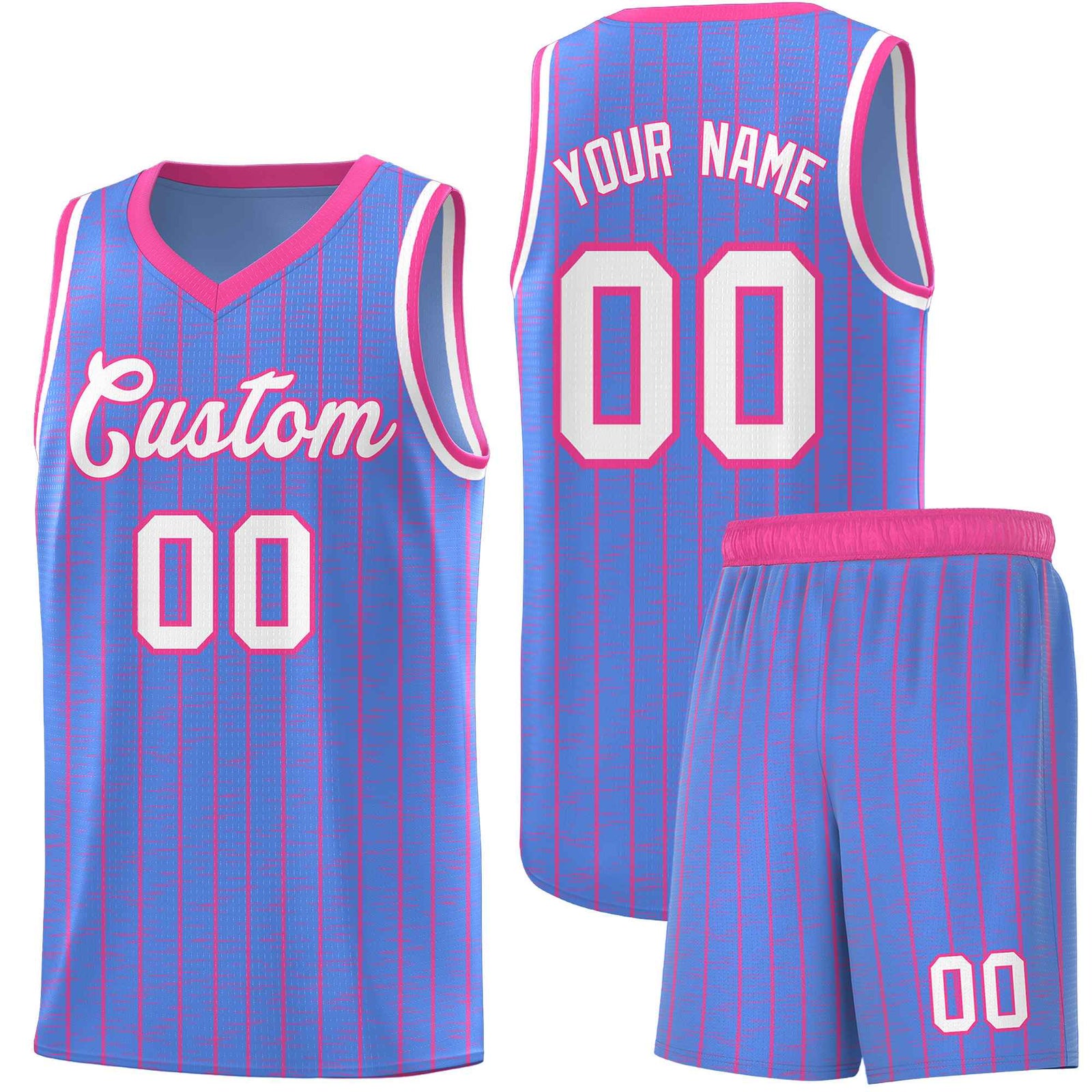 Custom Light Blue Custom Gray Pinstripe Retro Sets Uniform Basketball Jersey