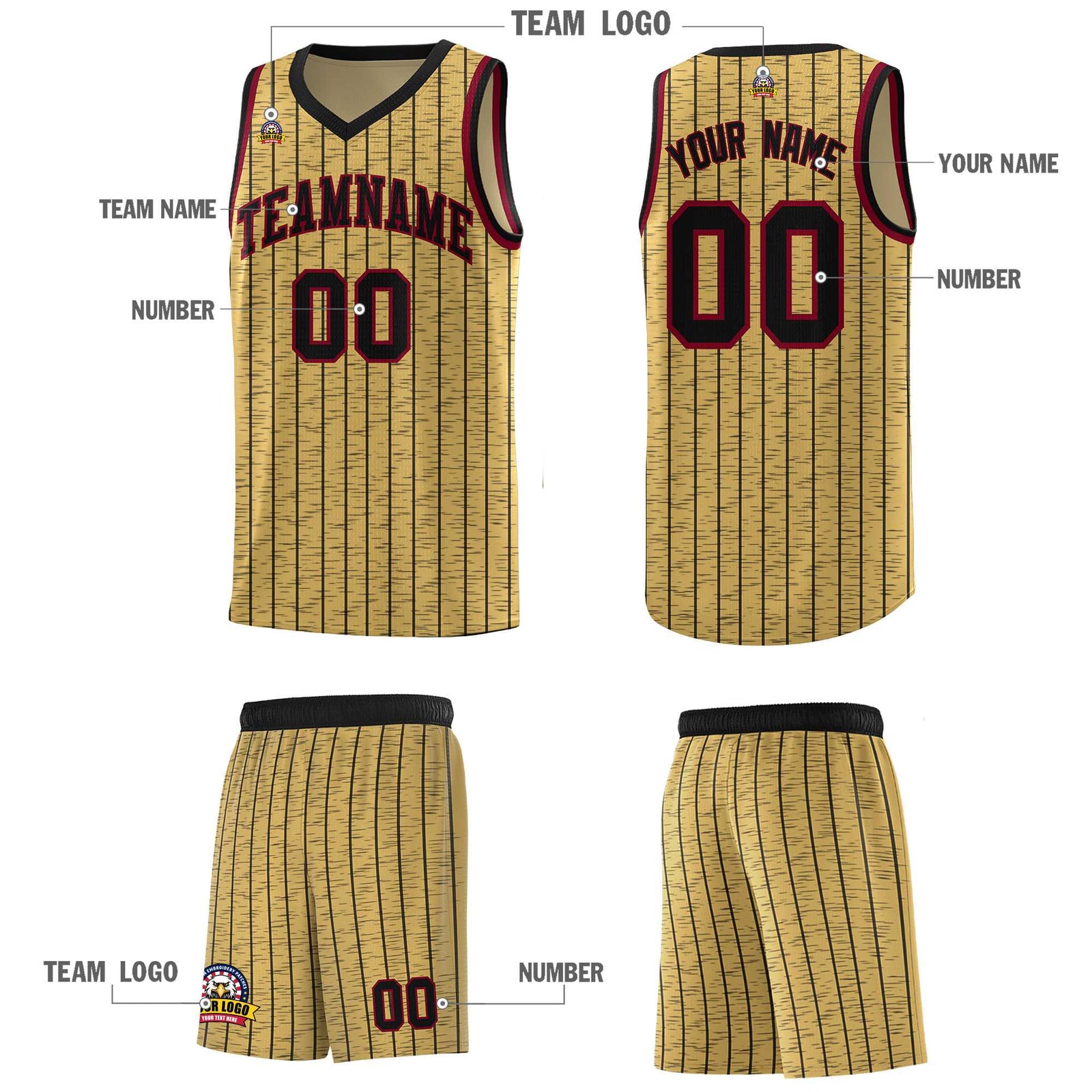Custom Old Gold Custom Gray Pinstripe Retro Sets Uniform Basketball Jersey