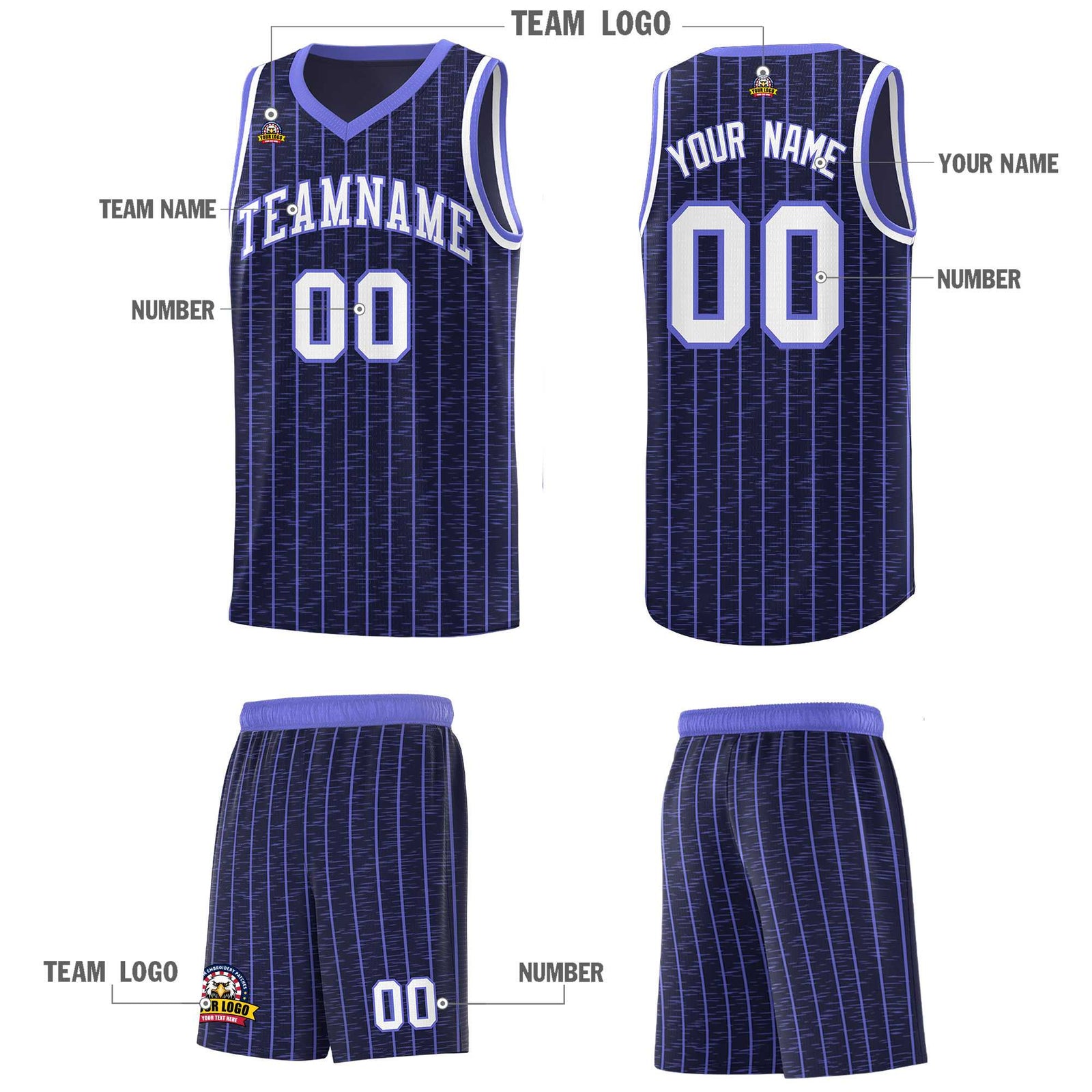 Custom Navy Custom Gray Pinstripe Retro Sets Uniform Basketball Jersey
