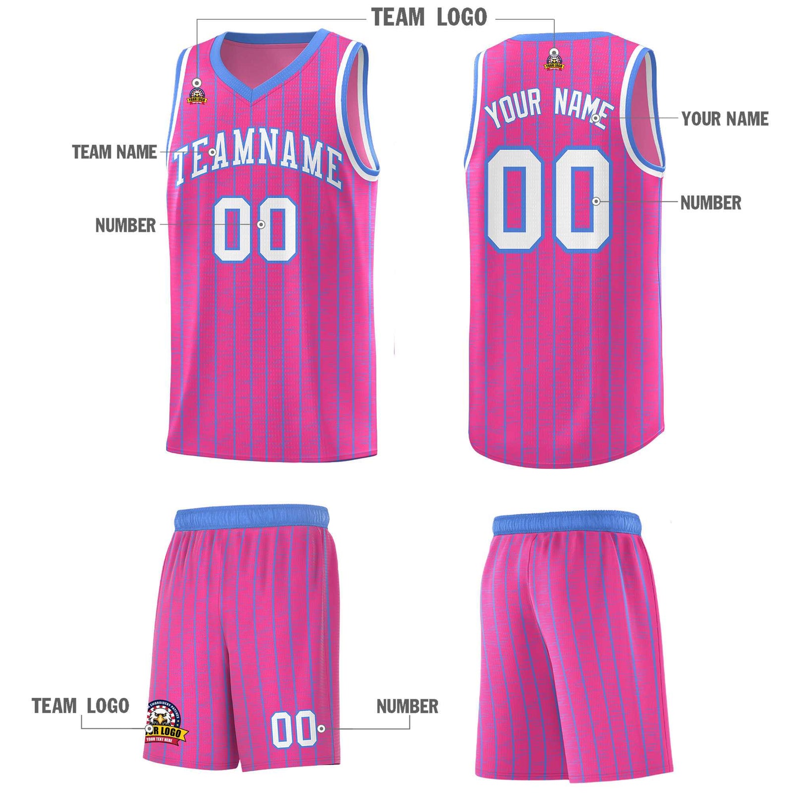 Custom Pink Custom Gray Pinstripe Retro Sets Uniform Basketball Jersey