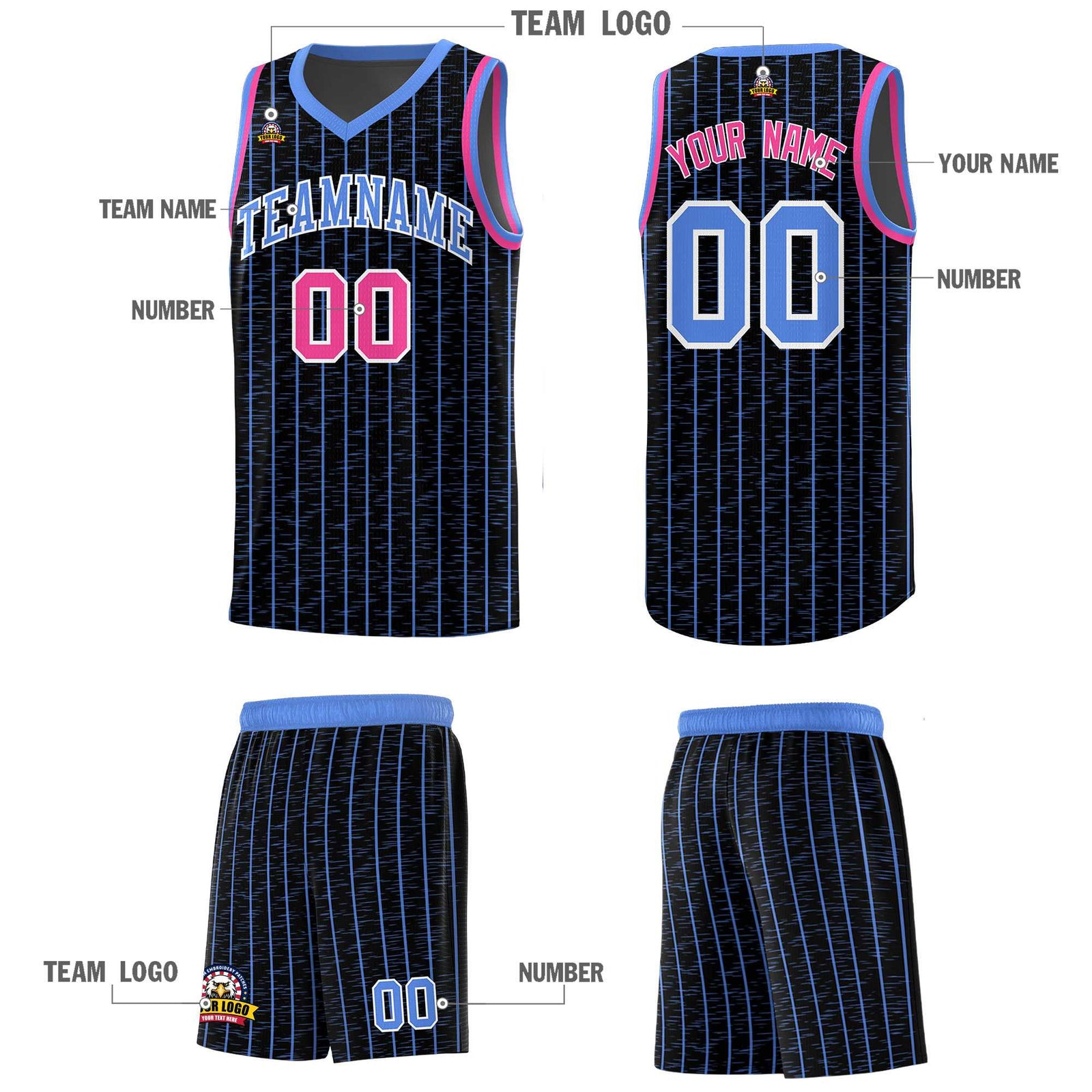 Custom Black Custom Gray Pinstripe Retro Sets Uniform Basketball Jersey