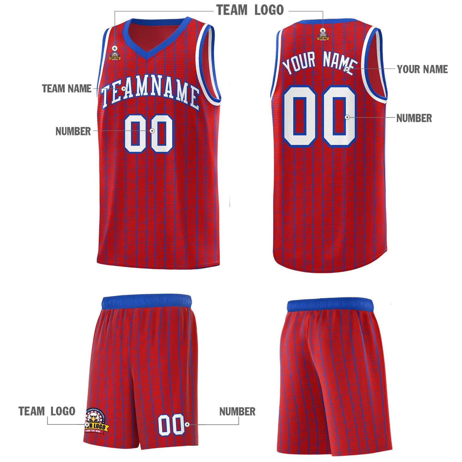 Custom Red Custom Gray Pinstripe Retro Sets Uniform Basketball Jersey