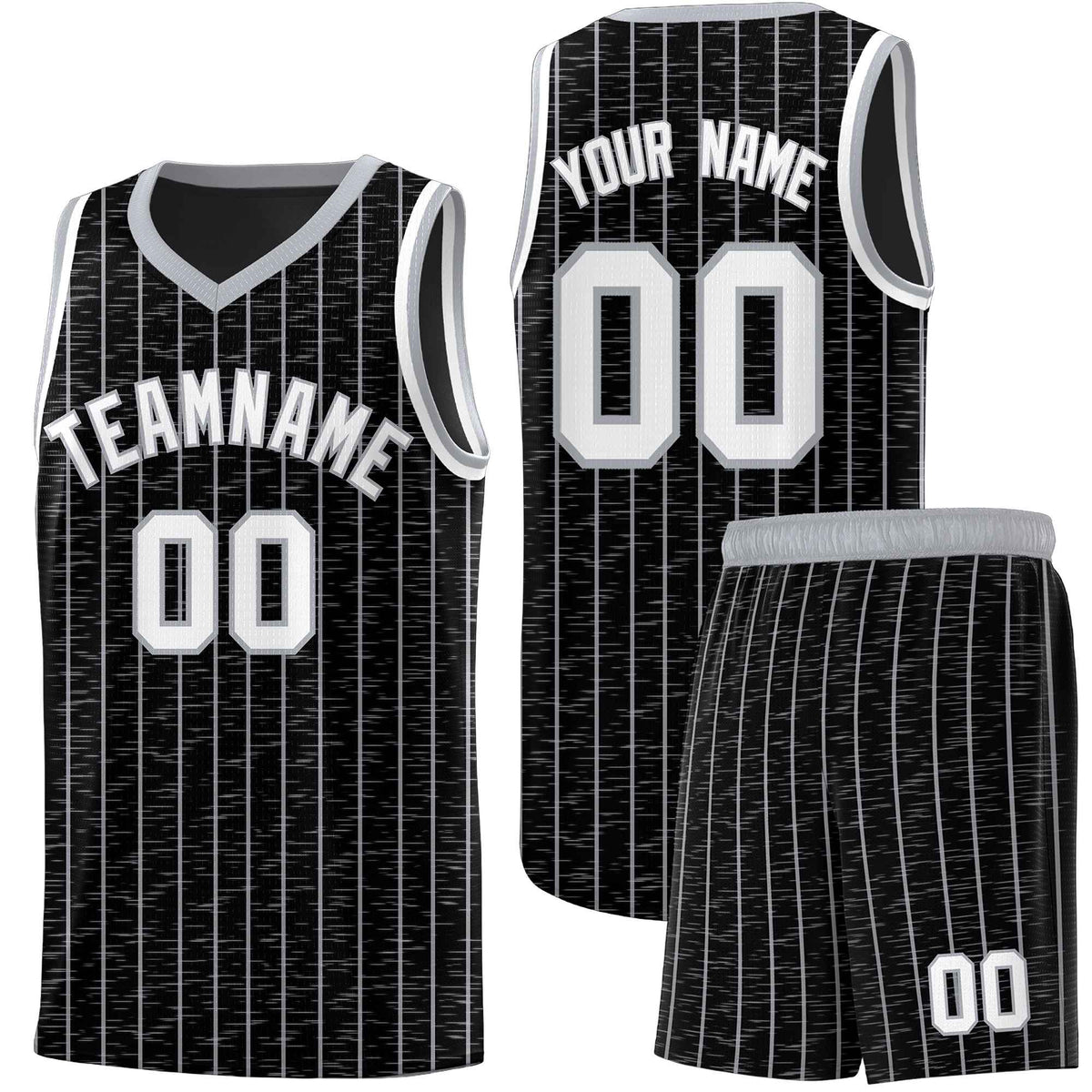 Custom Black Custom Gray Pinstripe Retro Sets Uniform Basketball Jersey
