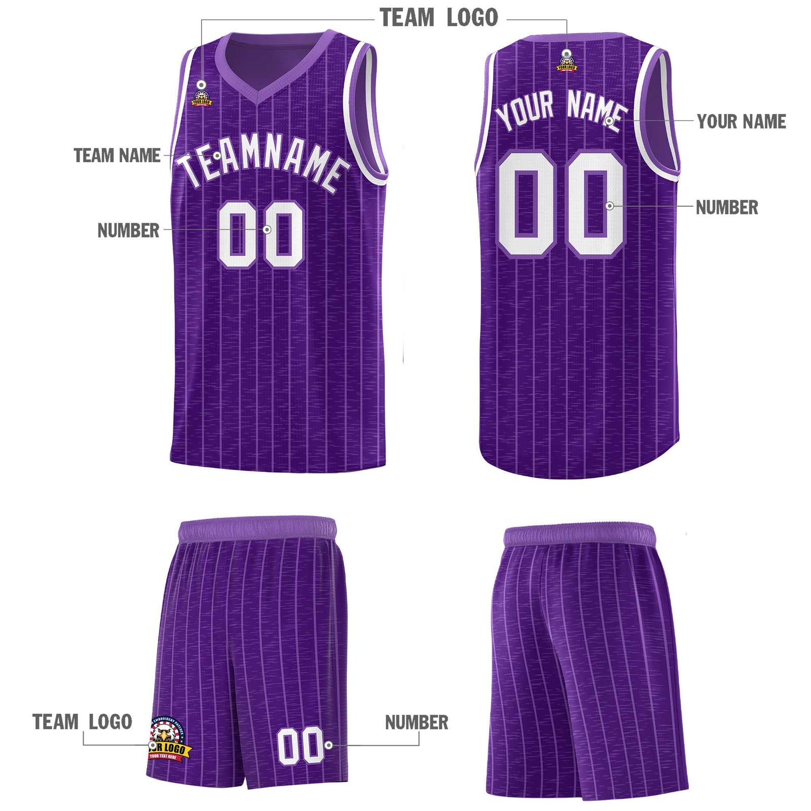 Custom Purple Custom Gray Pinstripe Retro Sets Uniform Basketball Jersey