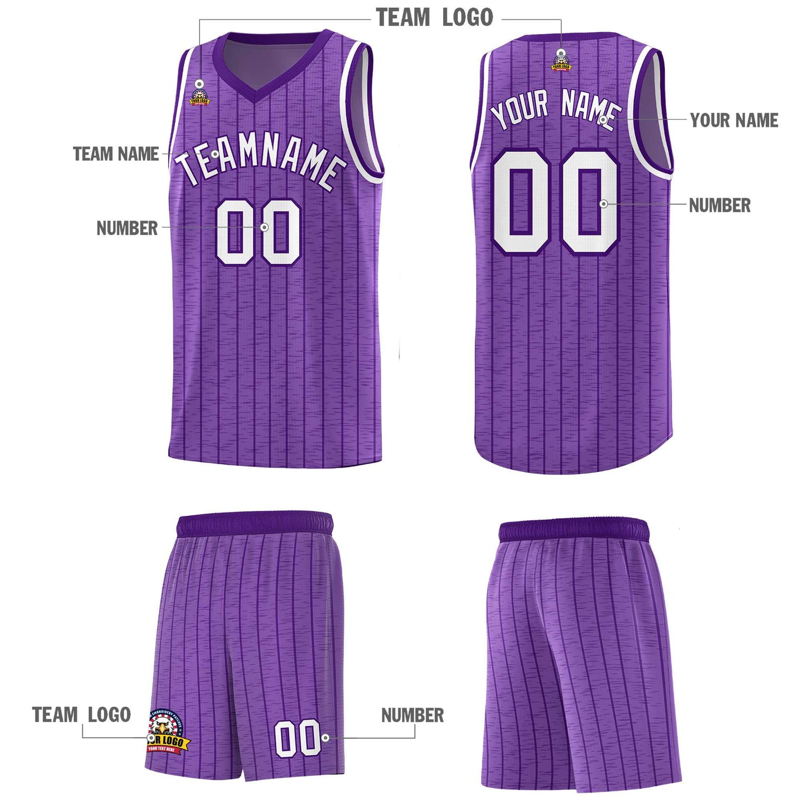 Custom Light Purple Custom Gray Pinstripe Retro Sets Uniform Basketball Jersey