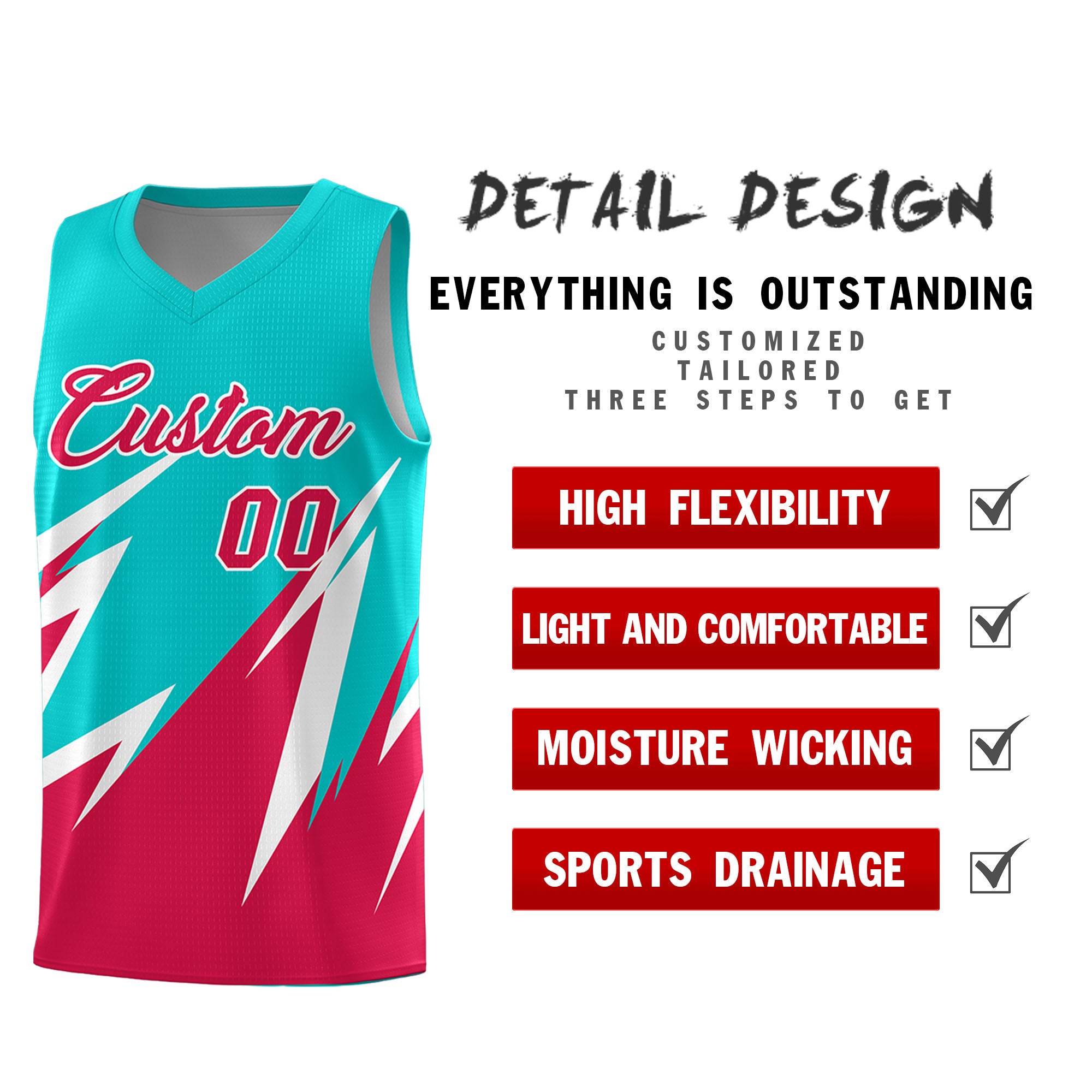 Custom Aqua Abstract Mountain Pattern Sports Uniform Basketball Jersey