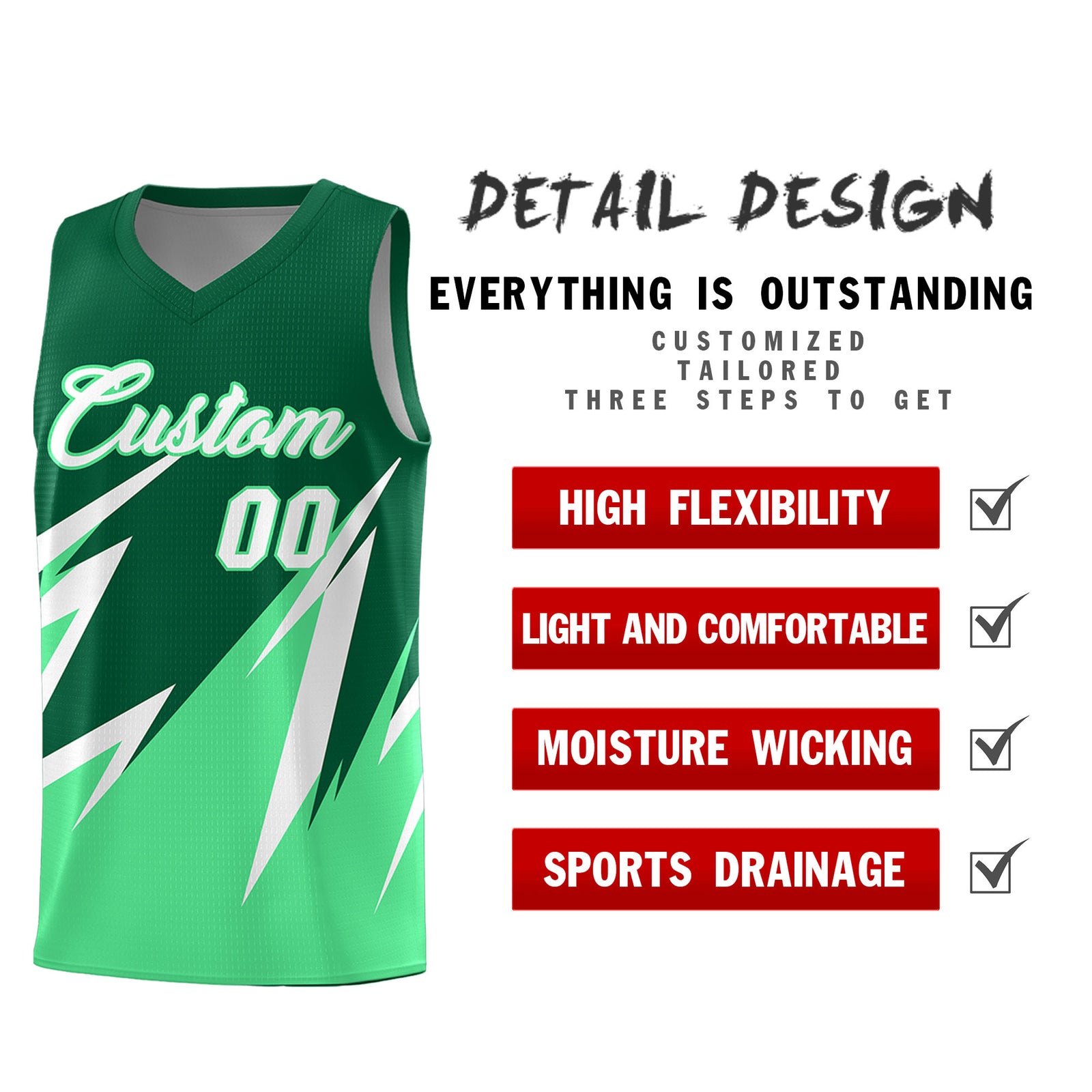 Custom Kelly Green Abstract Mountain Pattern Sports Uniform Basketball Jersey