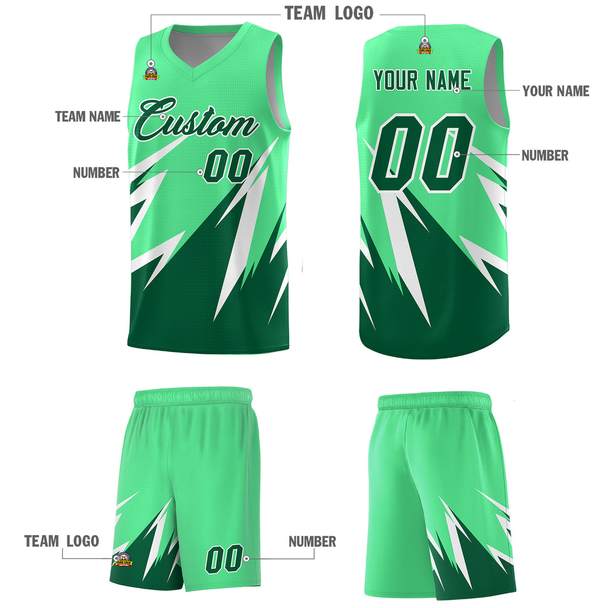 Custom Green Abstract Mountain Pattern Sports Uniform Basketball Jersey