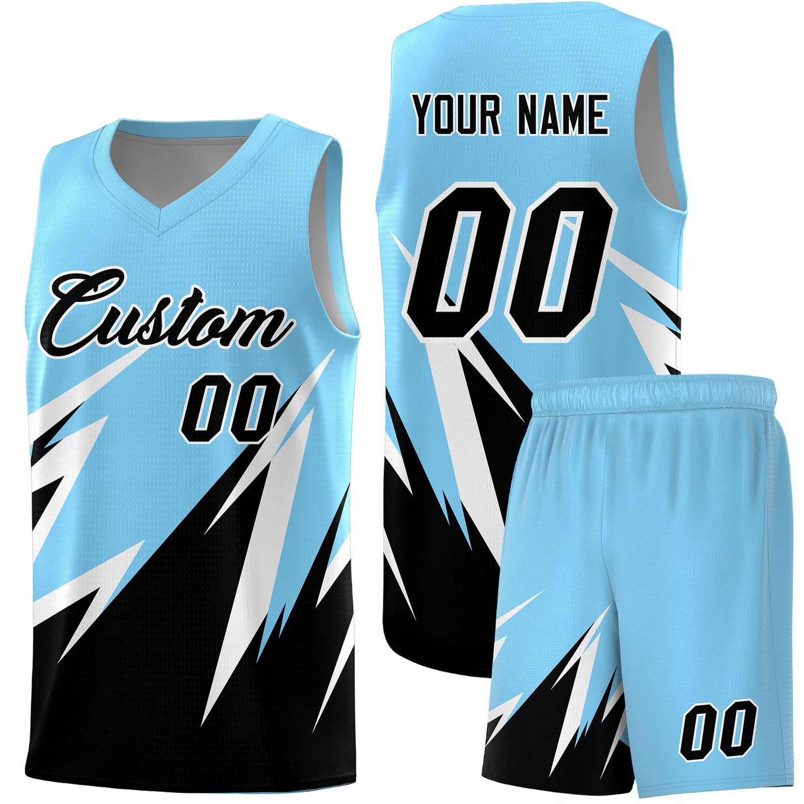 Custom Light Blue Abstract Mountain Pattern Sports Uniform Basketball Jersey
