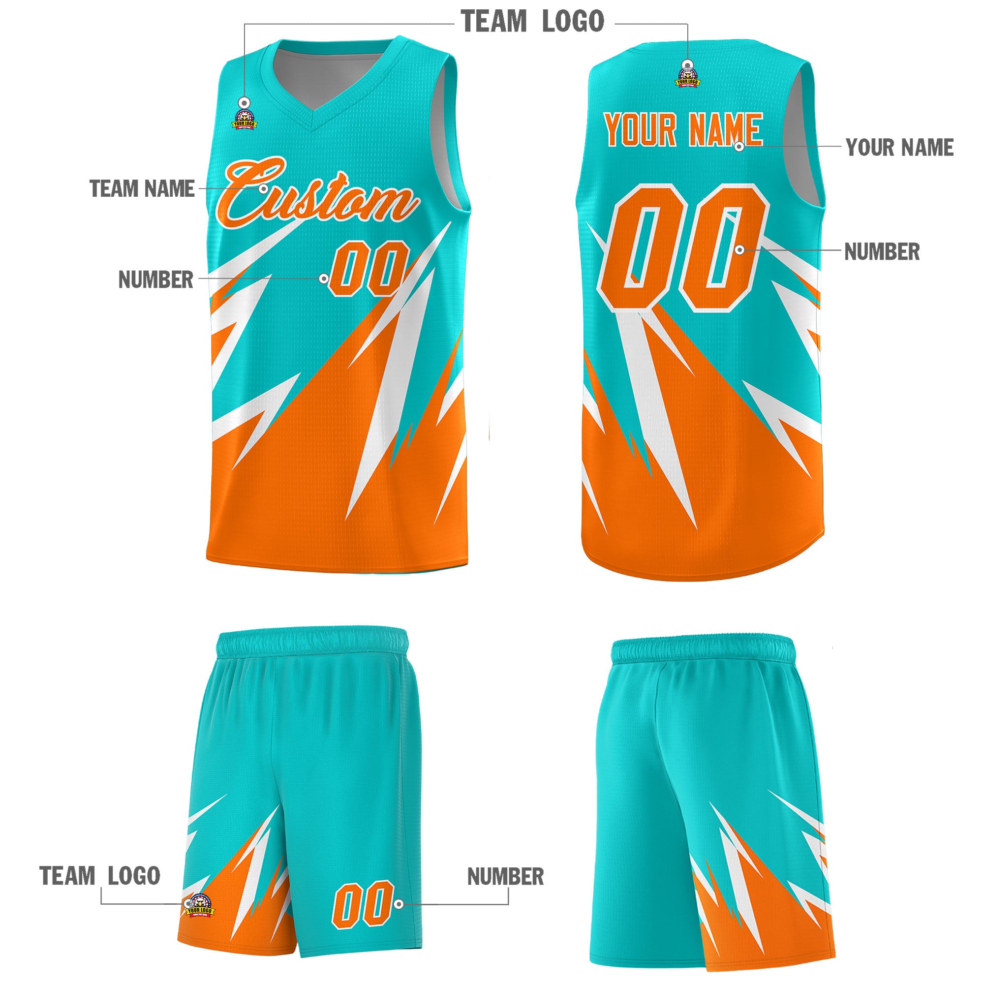Custom Aqua Abstract Mountain Pattern Sports Uniform Basketball Jersey