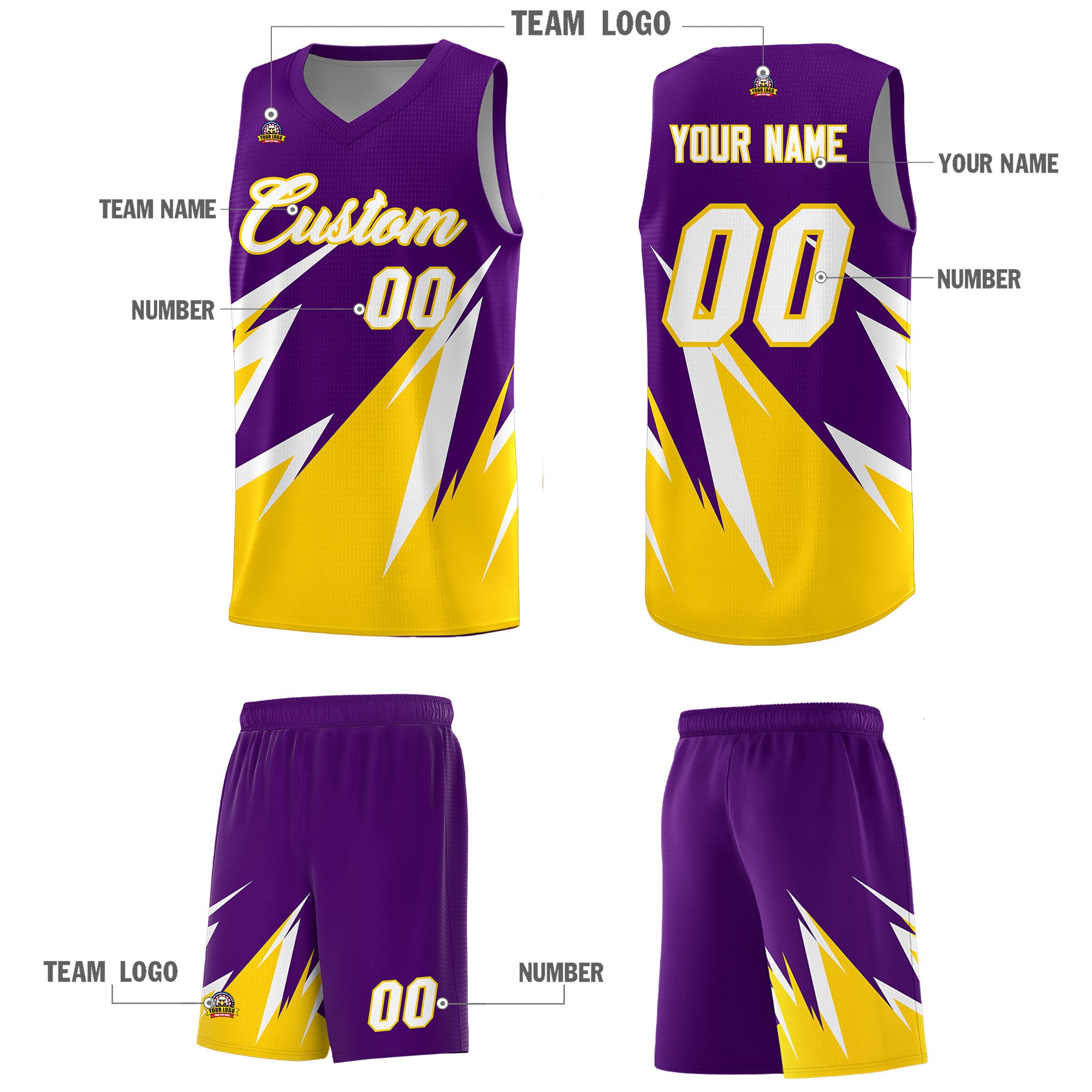 Custom Purple Abstract Mountain Pattern Sports Uniform Basketball Jersey