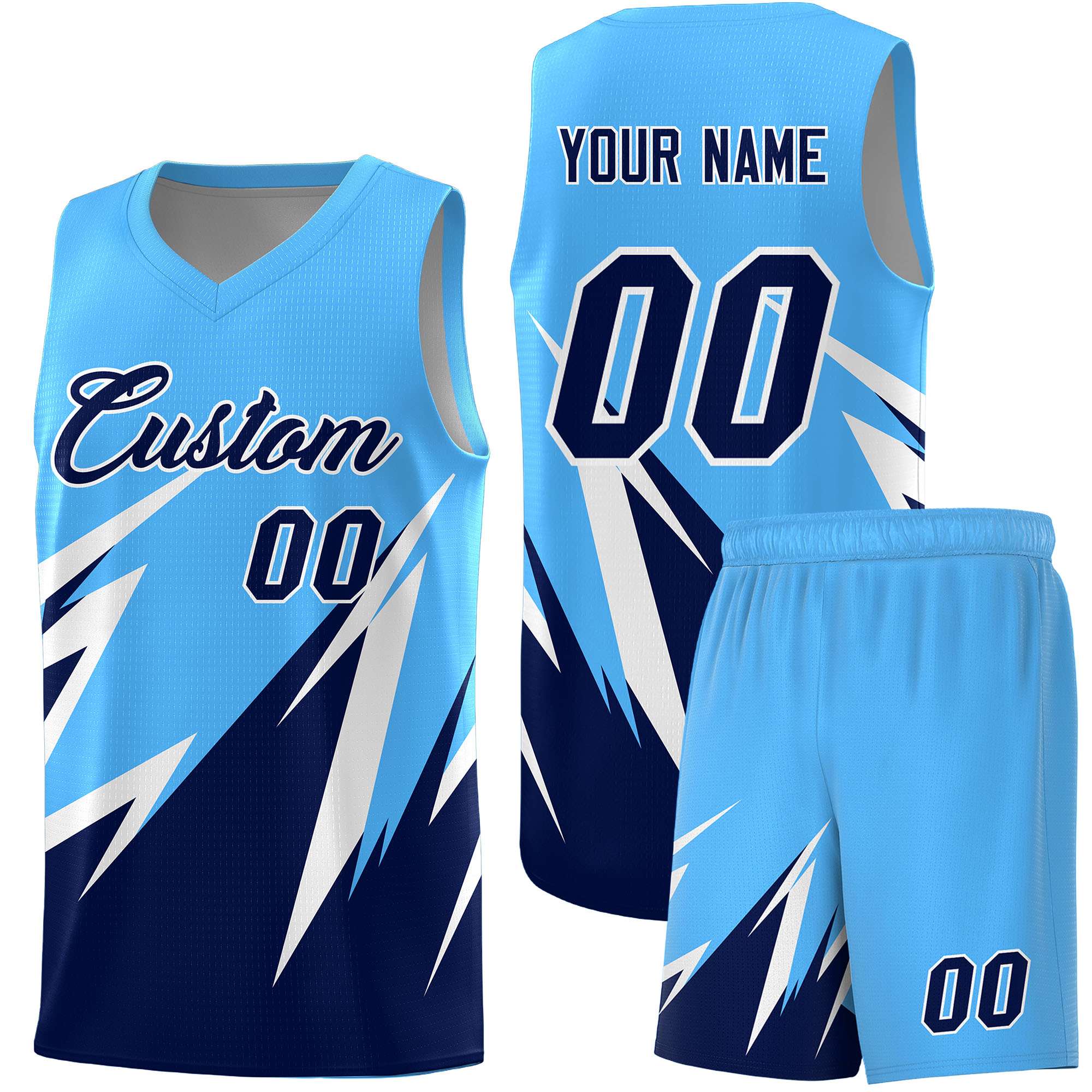 Custom Powder Blue Abstract Mountain Pattern Sports Uniform Basketball Jersey