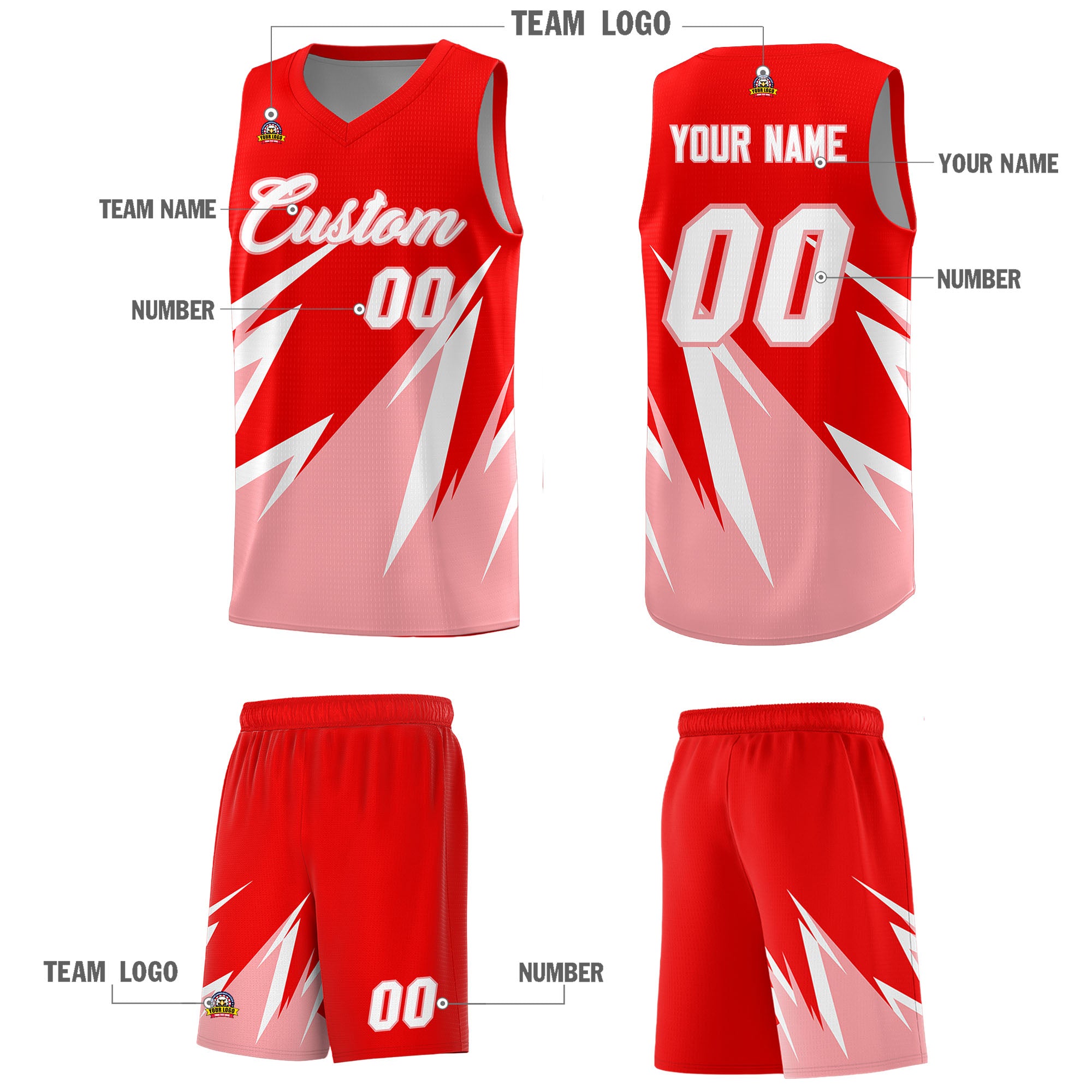 Custom Light Red Abstract Mountain Pattern Sports Uniform Basketball Jersey