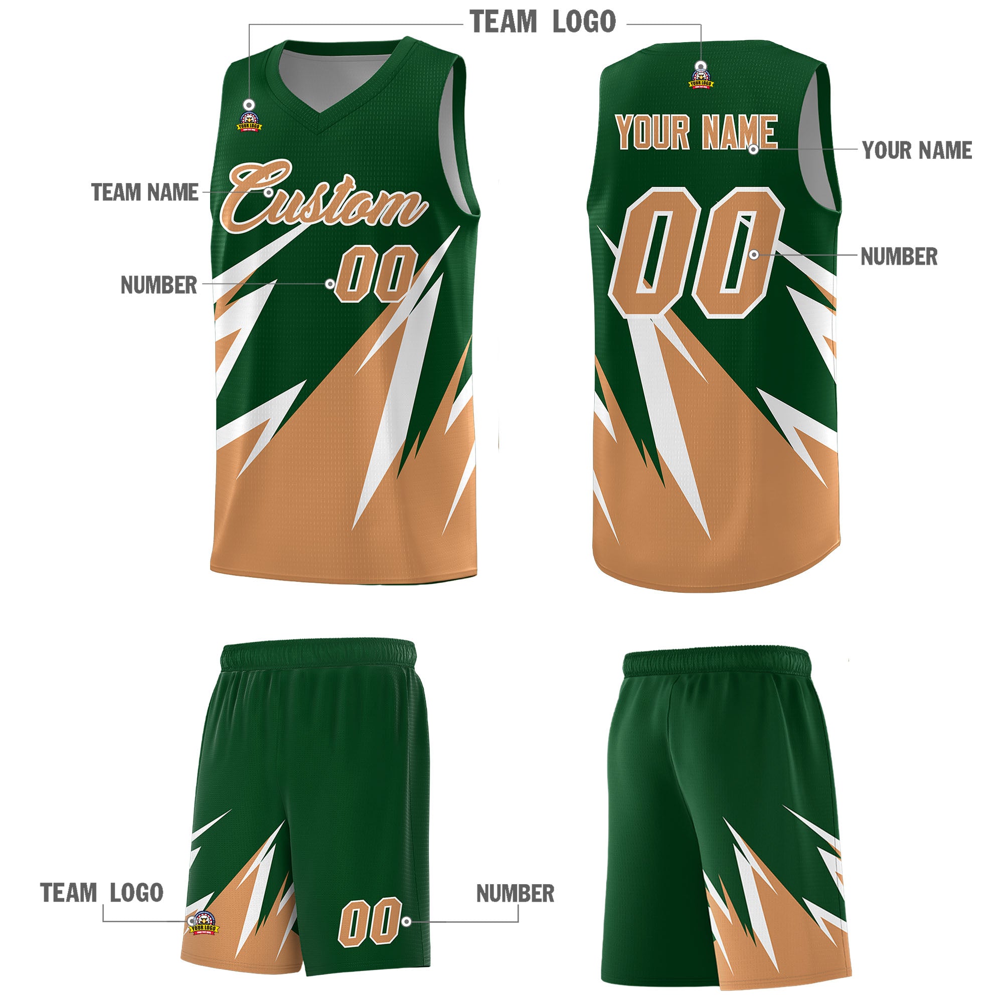 Custom Green Abstract Mountain Pattern Sports Uniform Basketball Jersey