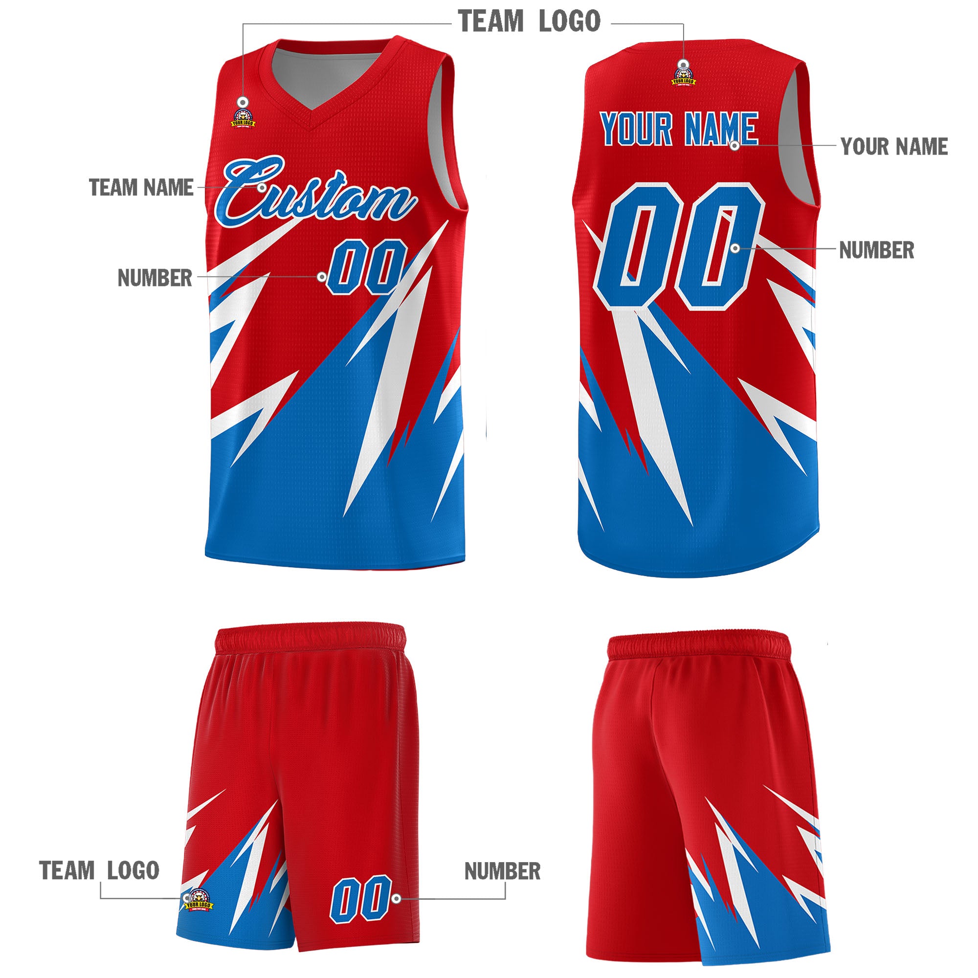 Custom Red Abstract Mountain Pattern Sports Uniform Basketball Jersey