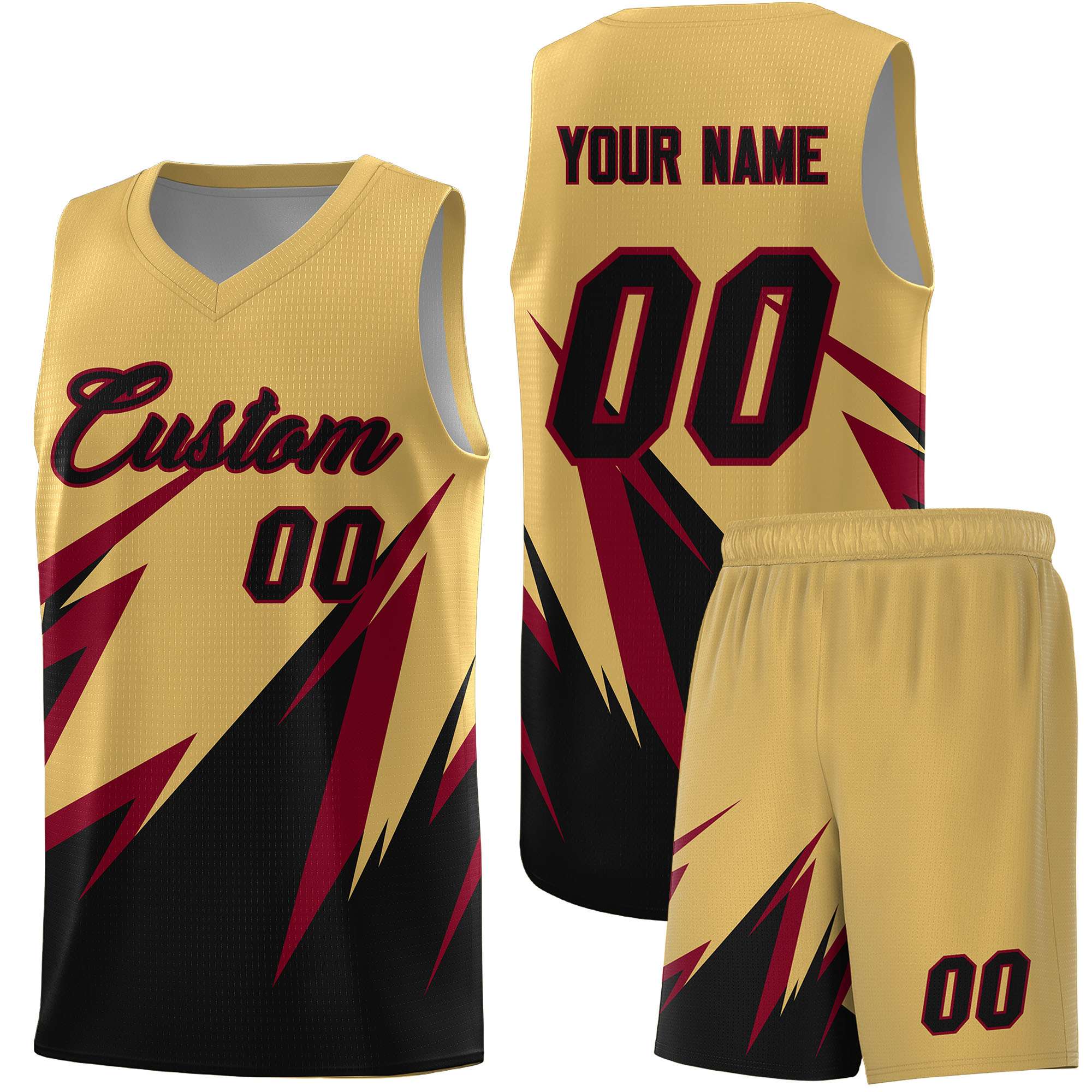 Custom Old Gold Abstract Mountain Pattern Sports Uniform Basketball Jersey