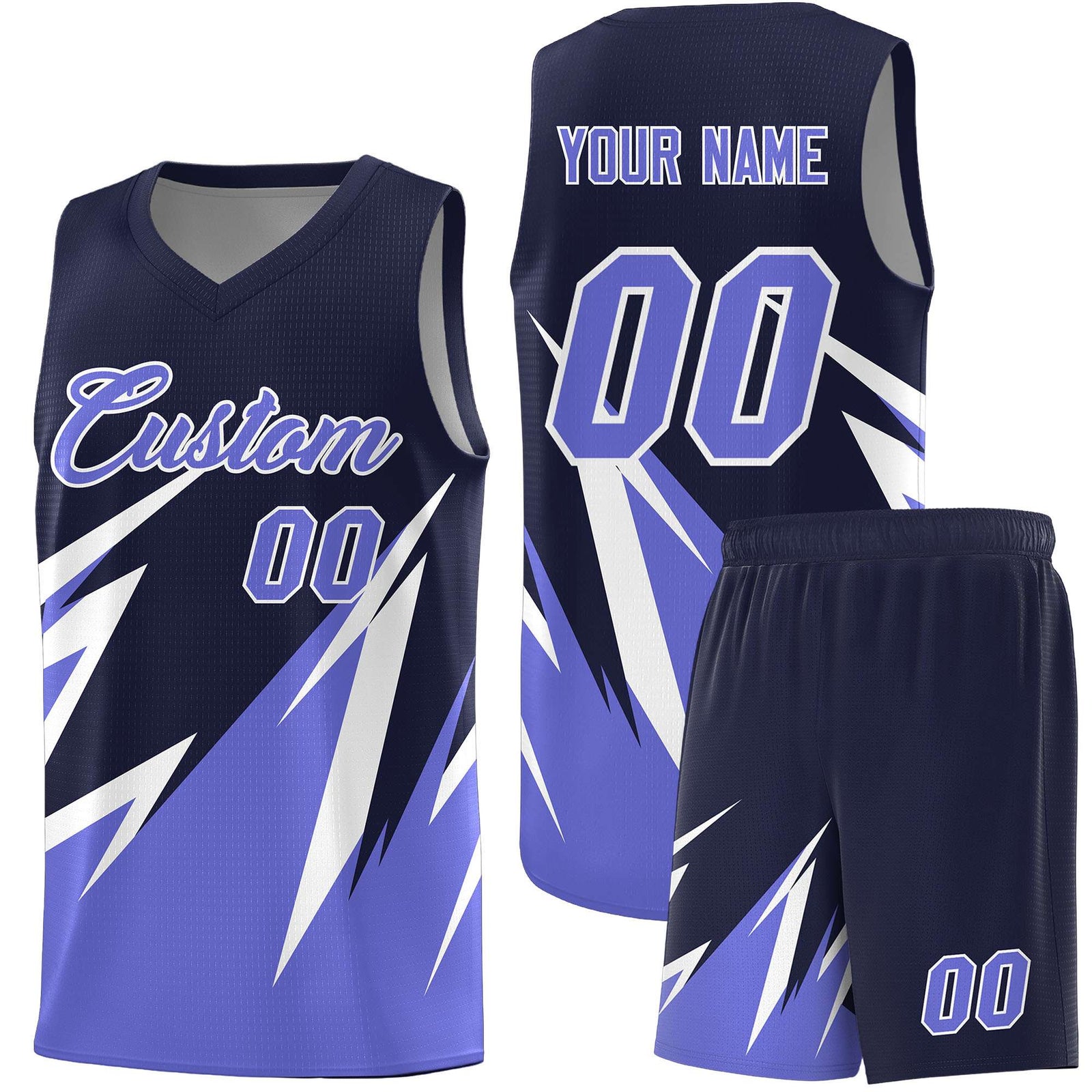 Custom Navy Abstract Mountain Pattern Sports Uniform Basketball Jersey