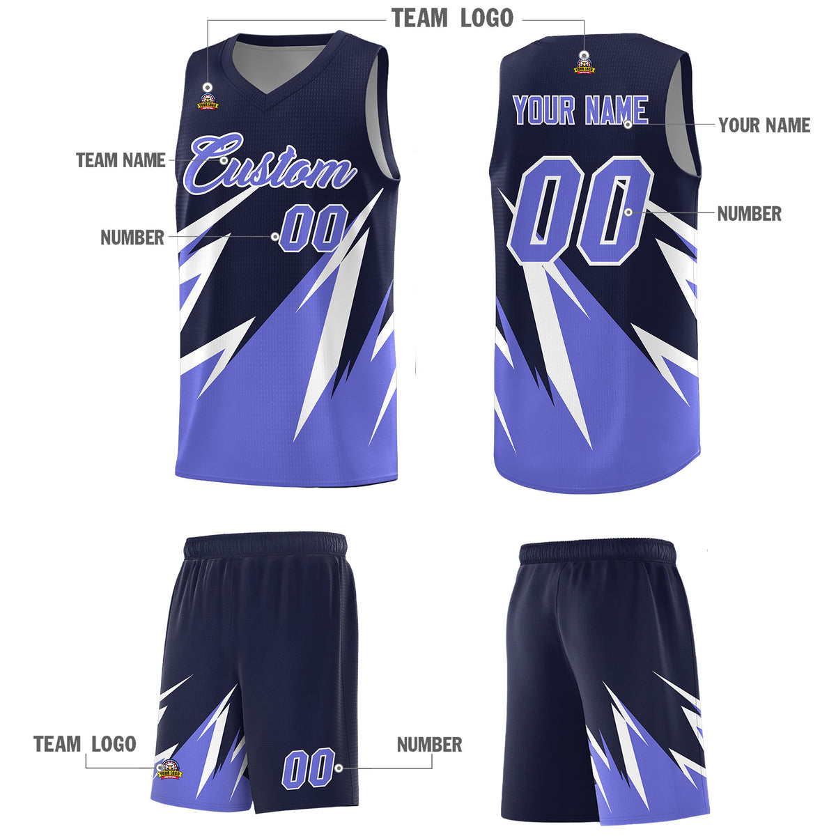 Custom Navy Abstract Mountain Pattern Sports Uniform Basketball Jersey
