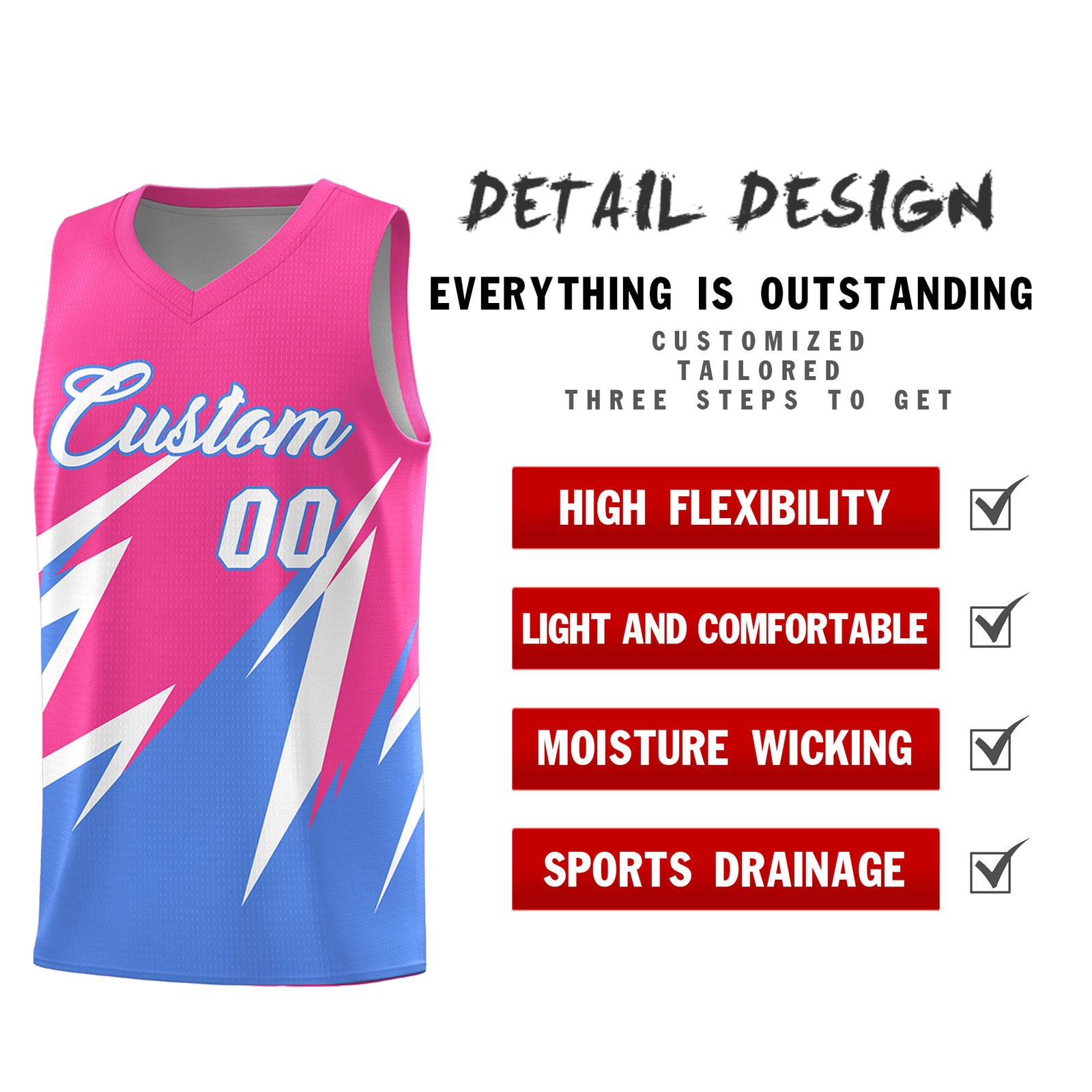 Custom Pink Abstract Mountain Pattern Sports Uniform Basketball Jersey