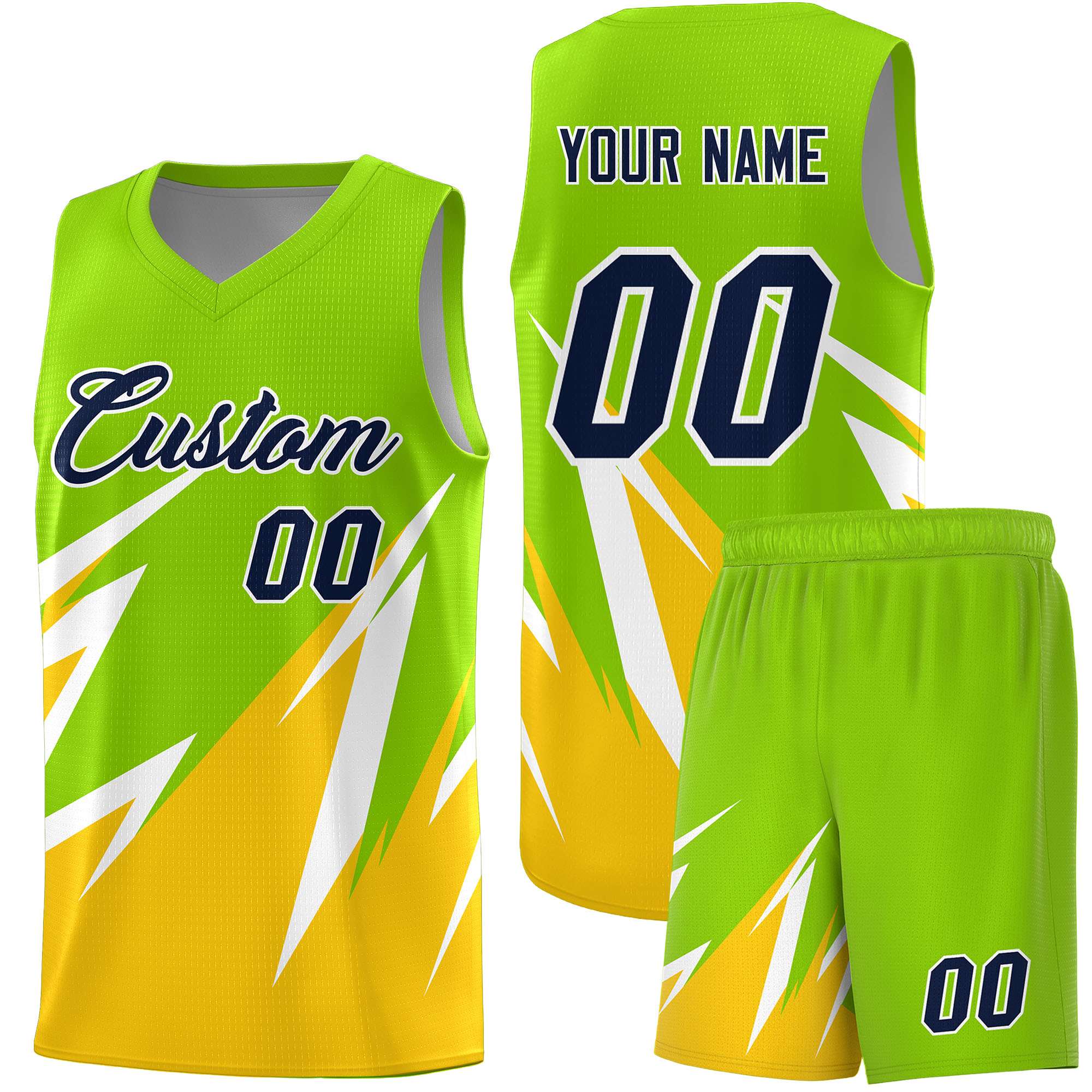 Custom Neon Green Abstract Mountain Pattern Sports Uniform Basketball Jersey