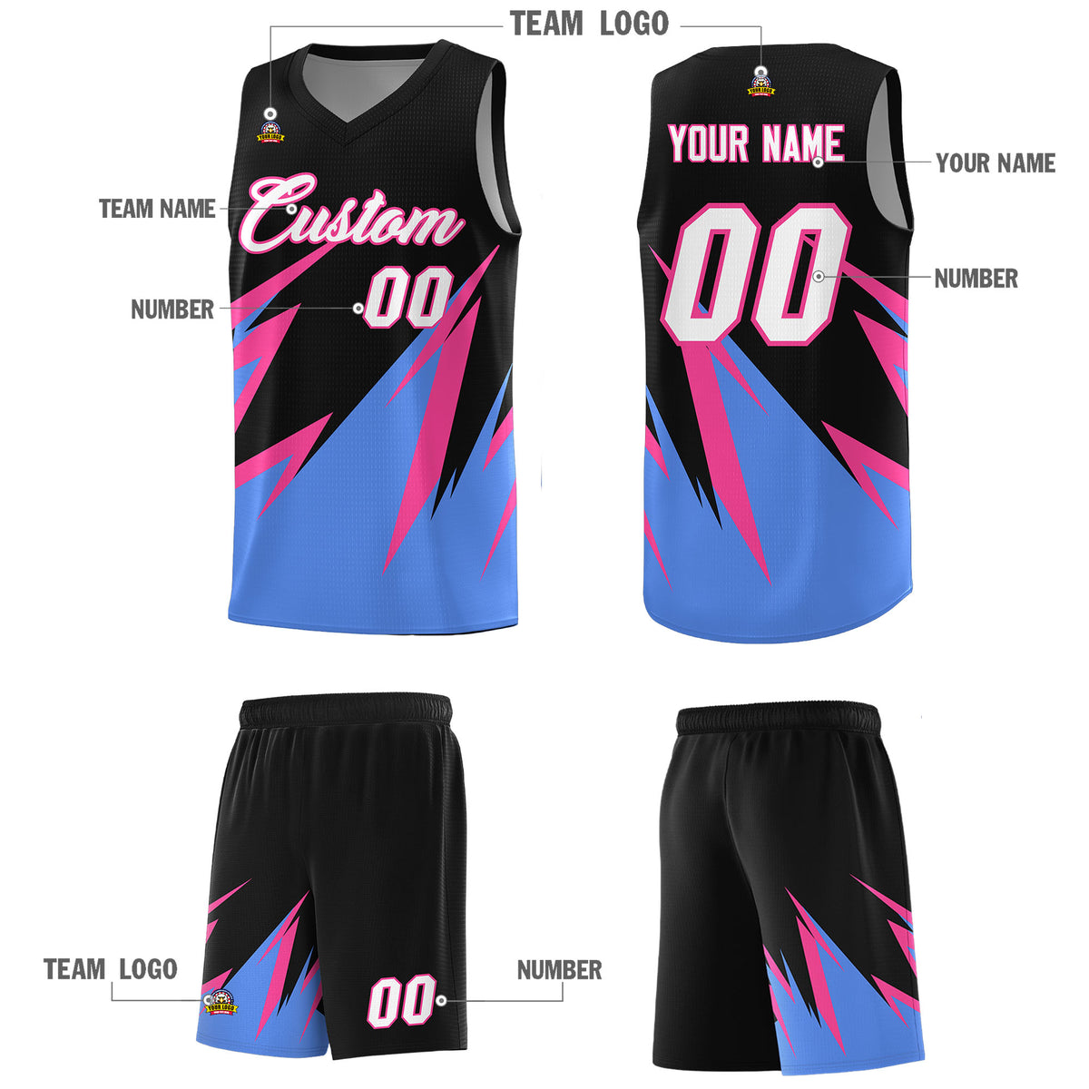 Custom Black Abstract Mountain Pattern Sports Uniform Basketball Jersey