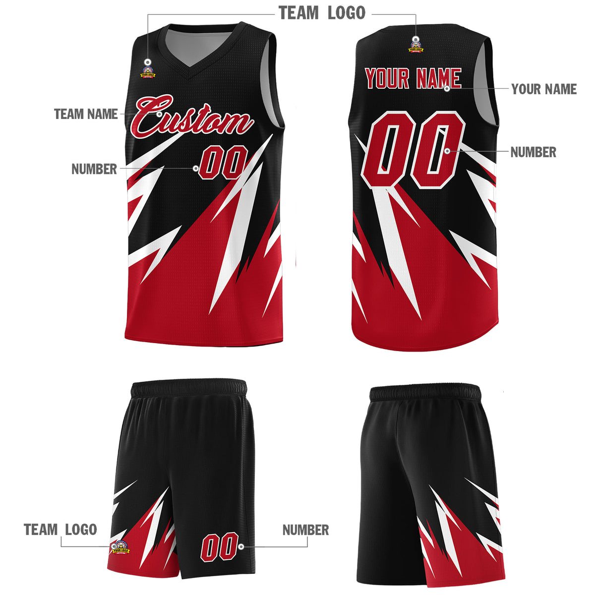 Custom Black Abstract Mountain Pattern Sports Uniform Basketball Jersey